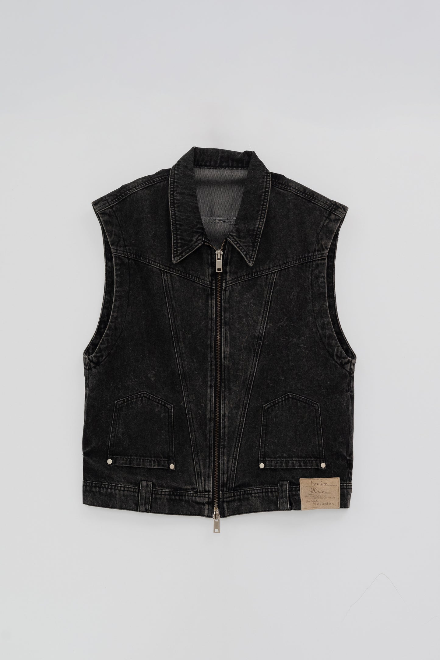 Washed Denim Vest .