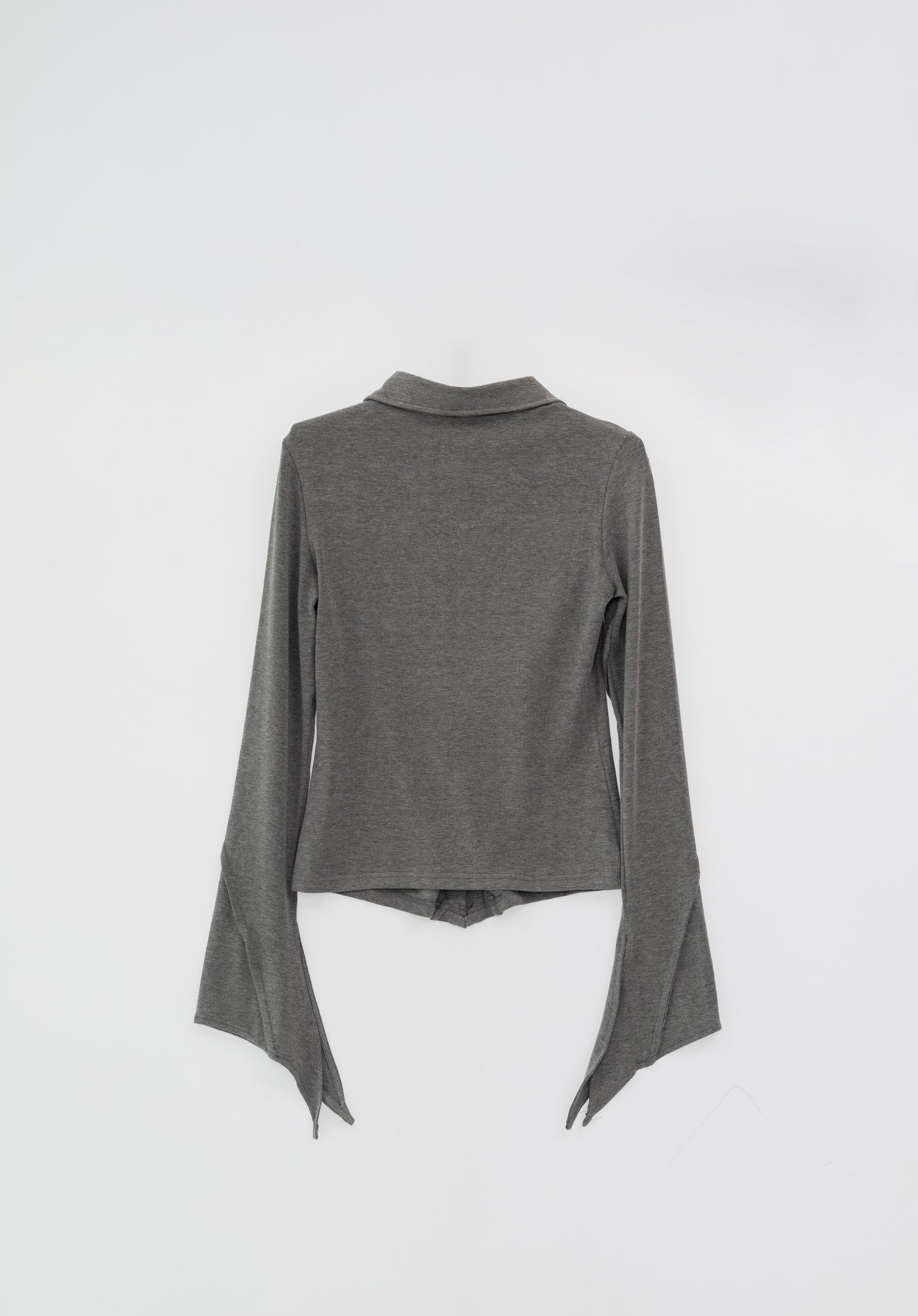 Solid Colour Flared Sleeve Top .