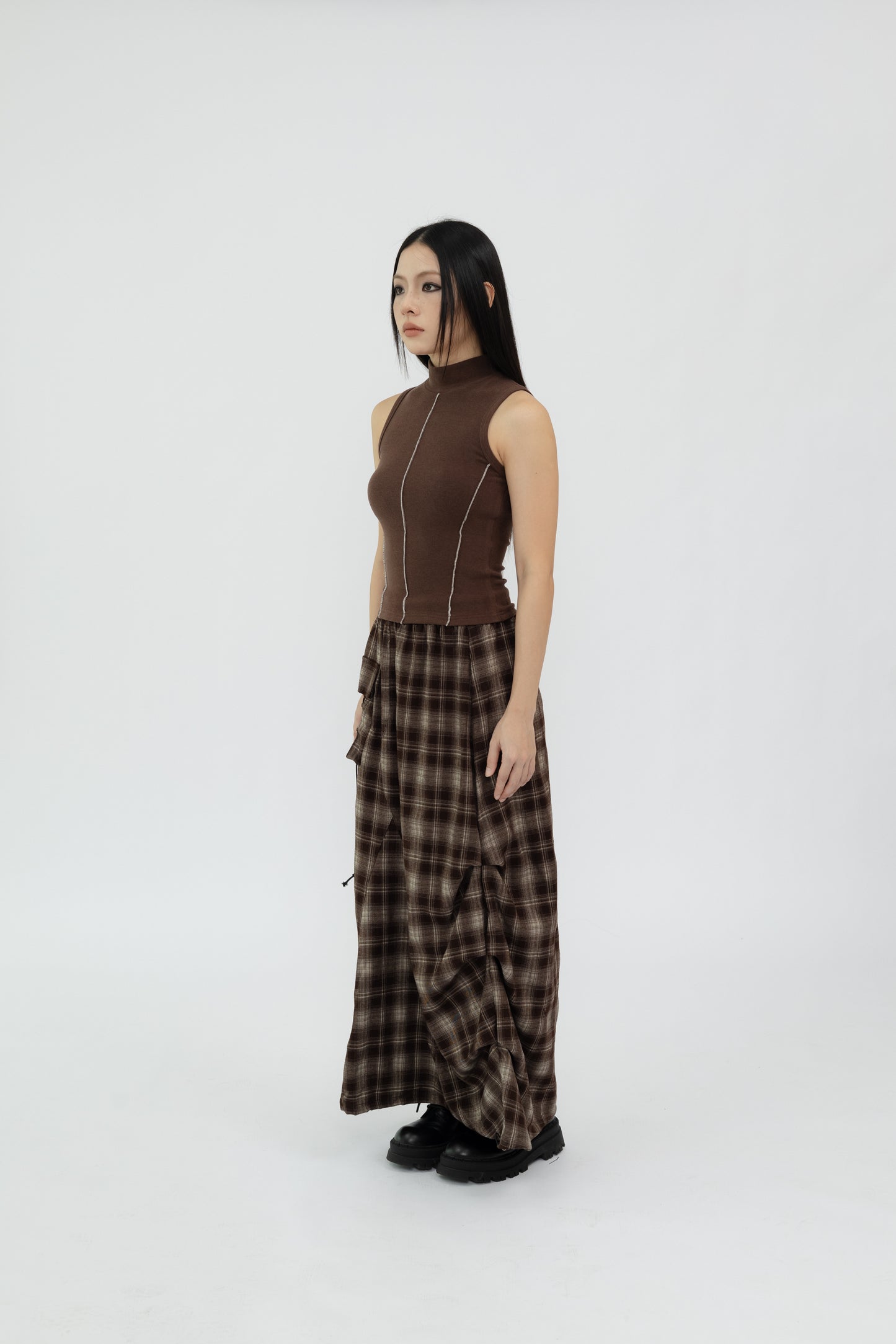 Plaid Skirt with Drawstring .