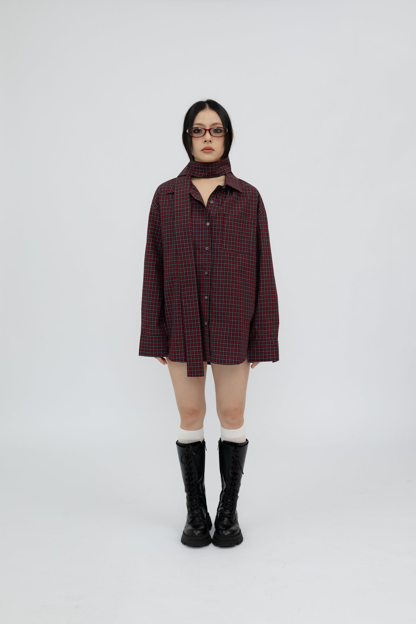 Loose Fit Plaid Shirt .