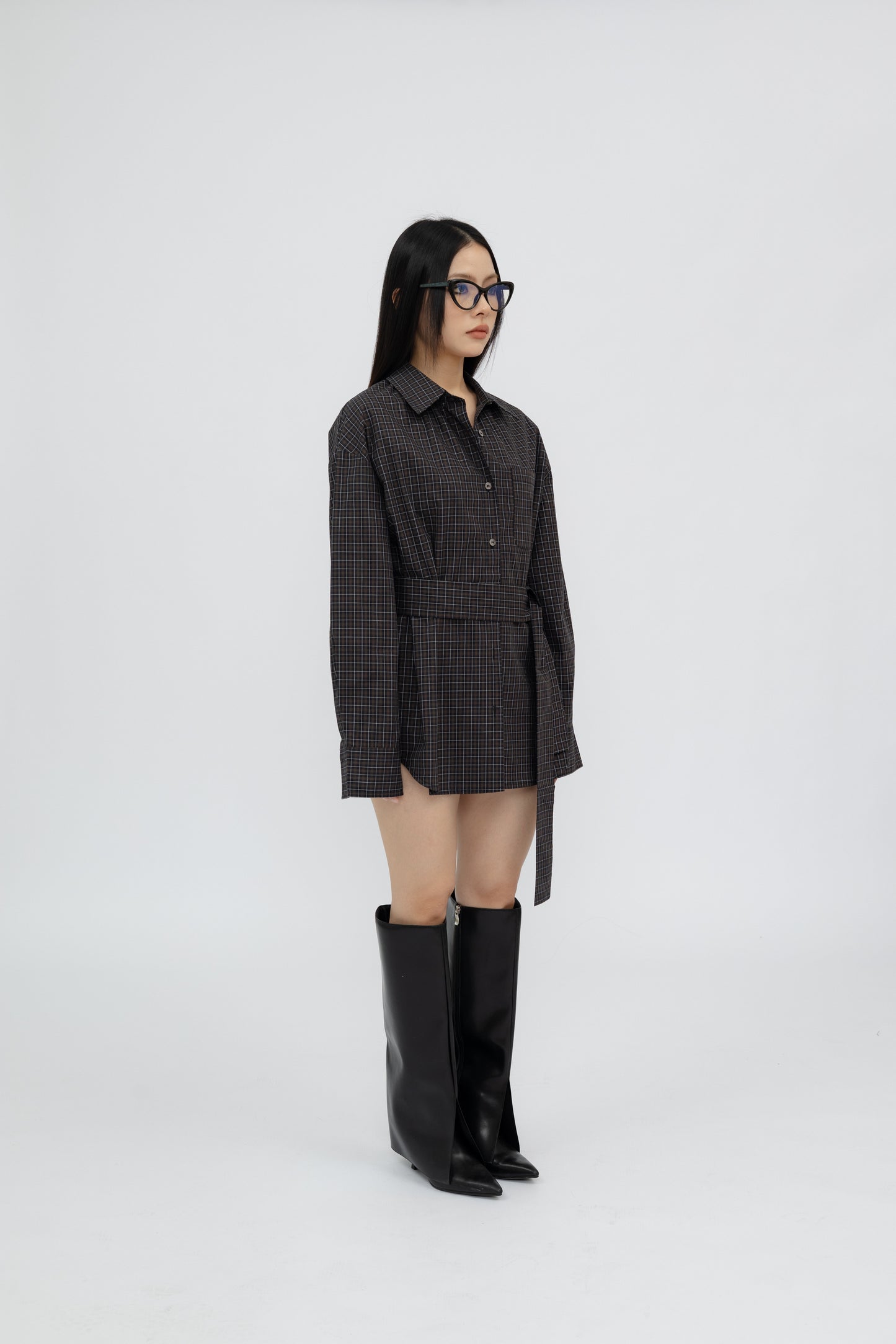 Loose Fit Plaid Shirt .