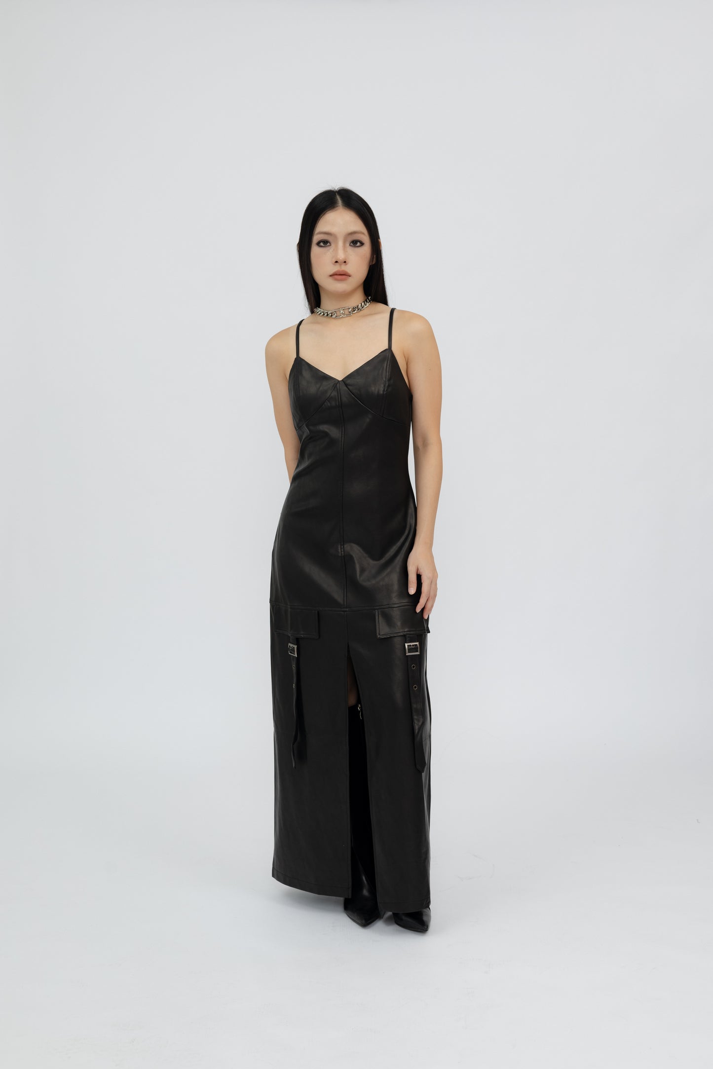 Leather Maxi Dress .