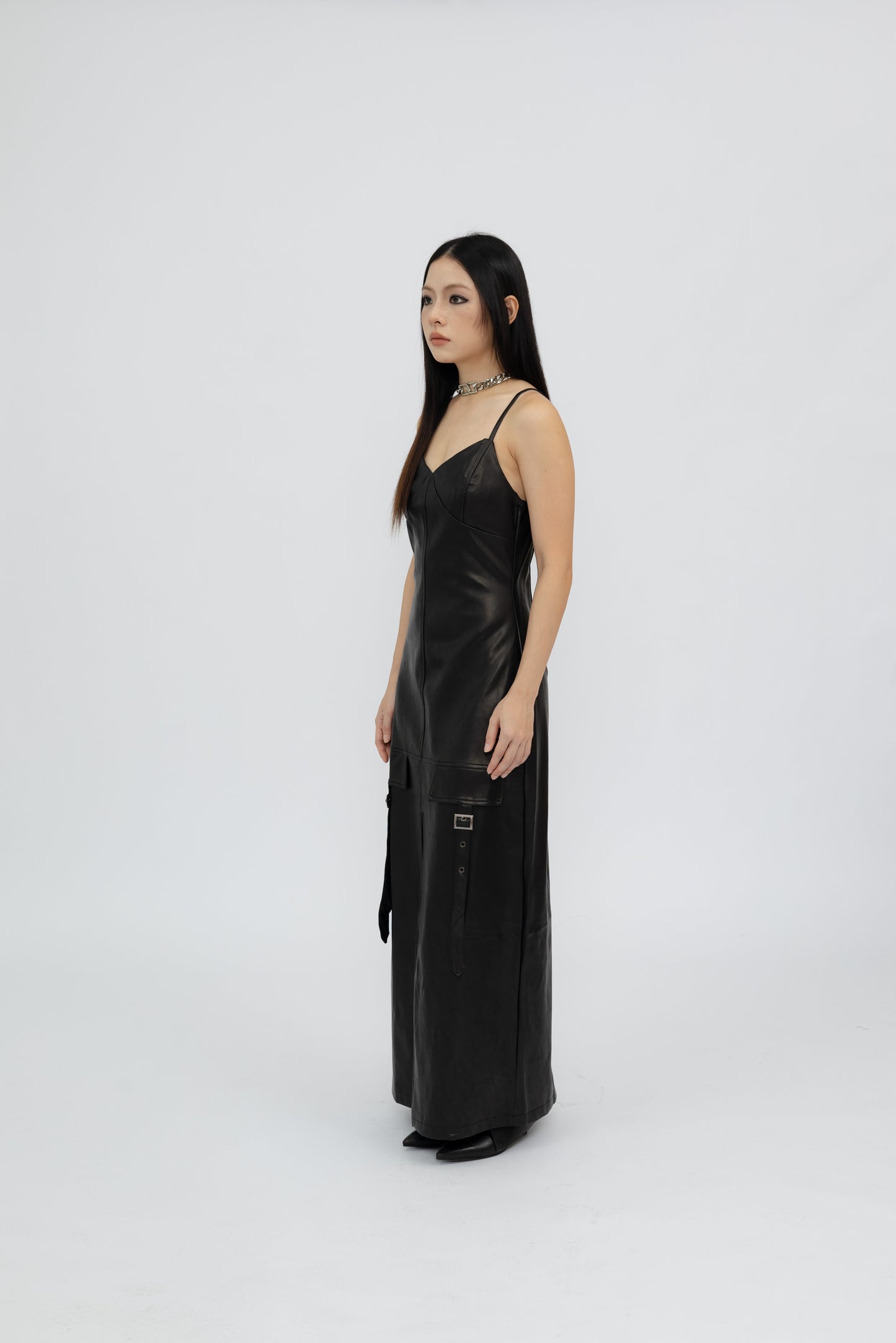 Leather Maxi Dress .