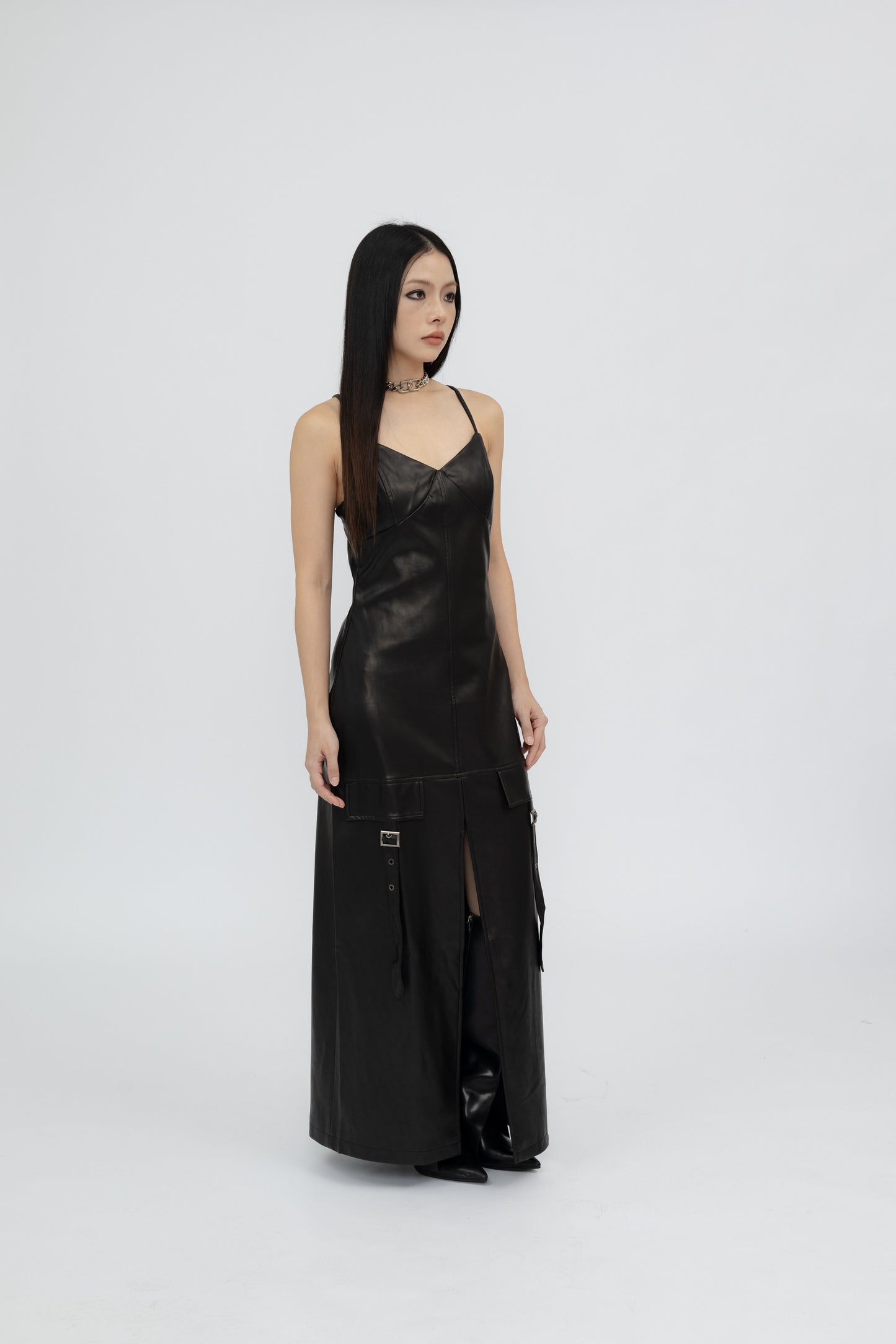 Leather Maxi Dress .