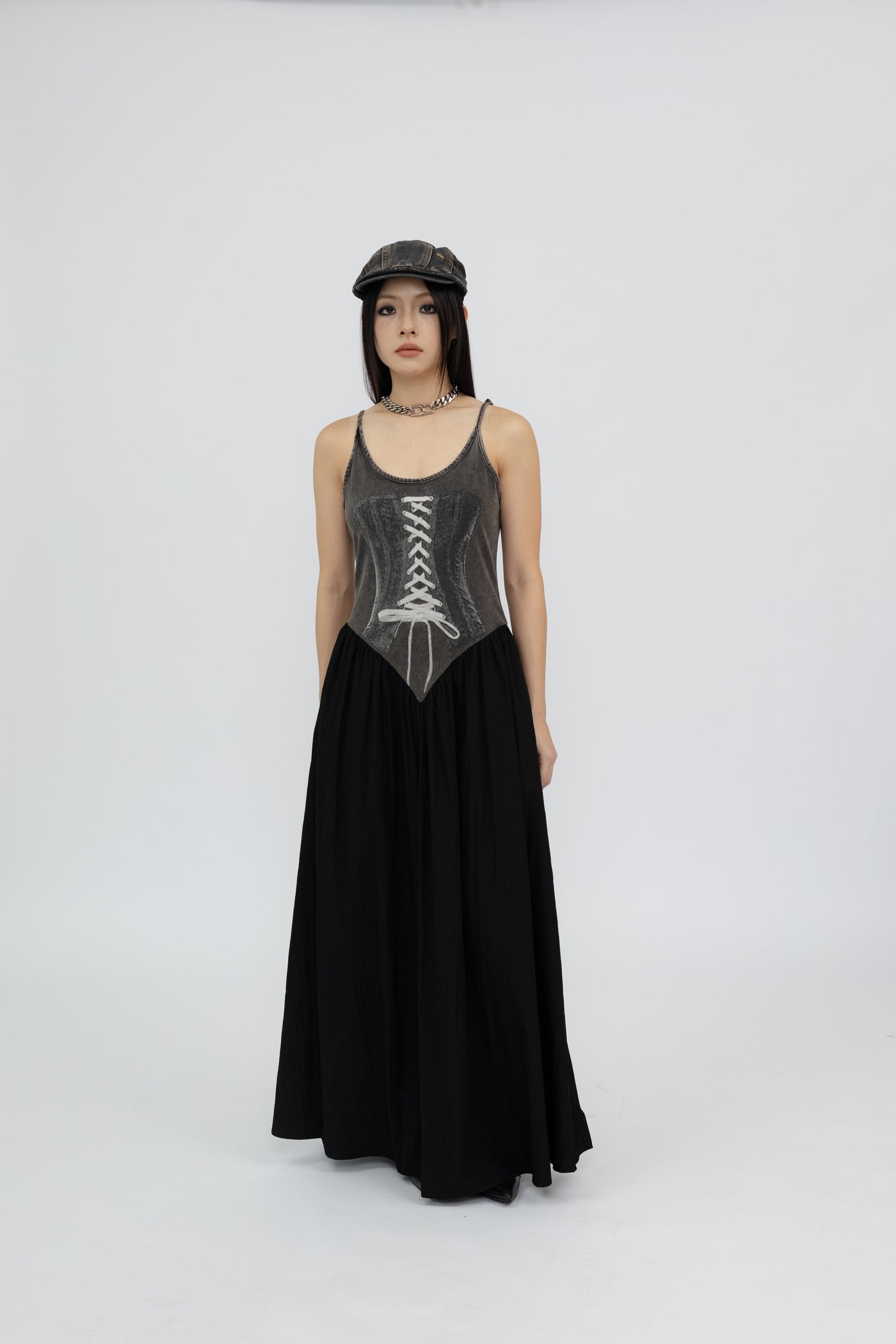 Maxi Dress with Faux Corset Print .