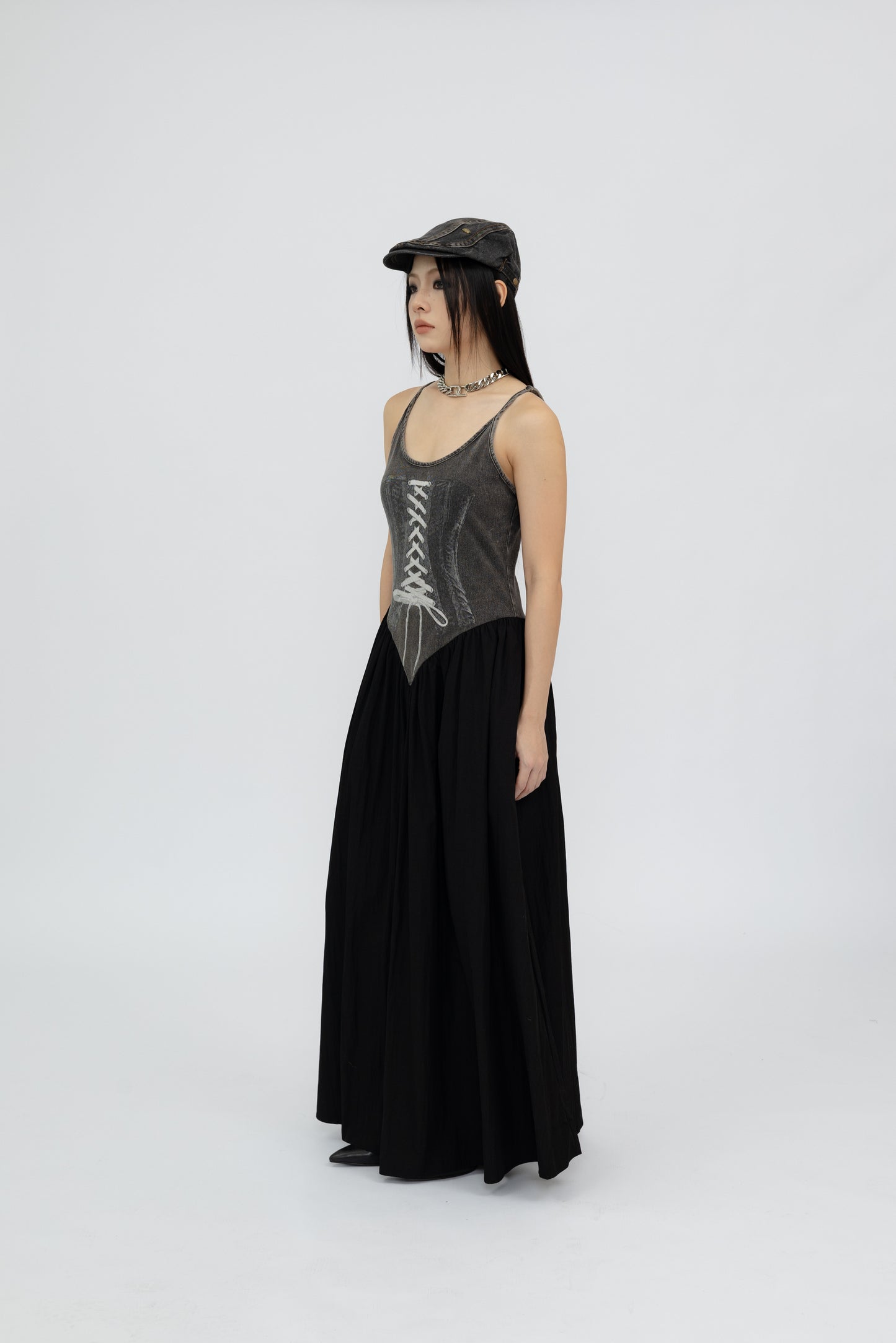 Maxi Dress with Faux Corset Print .