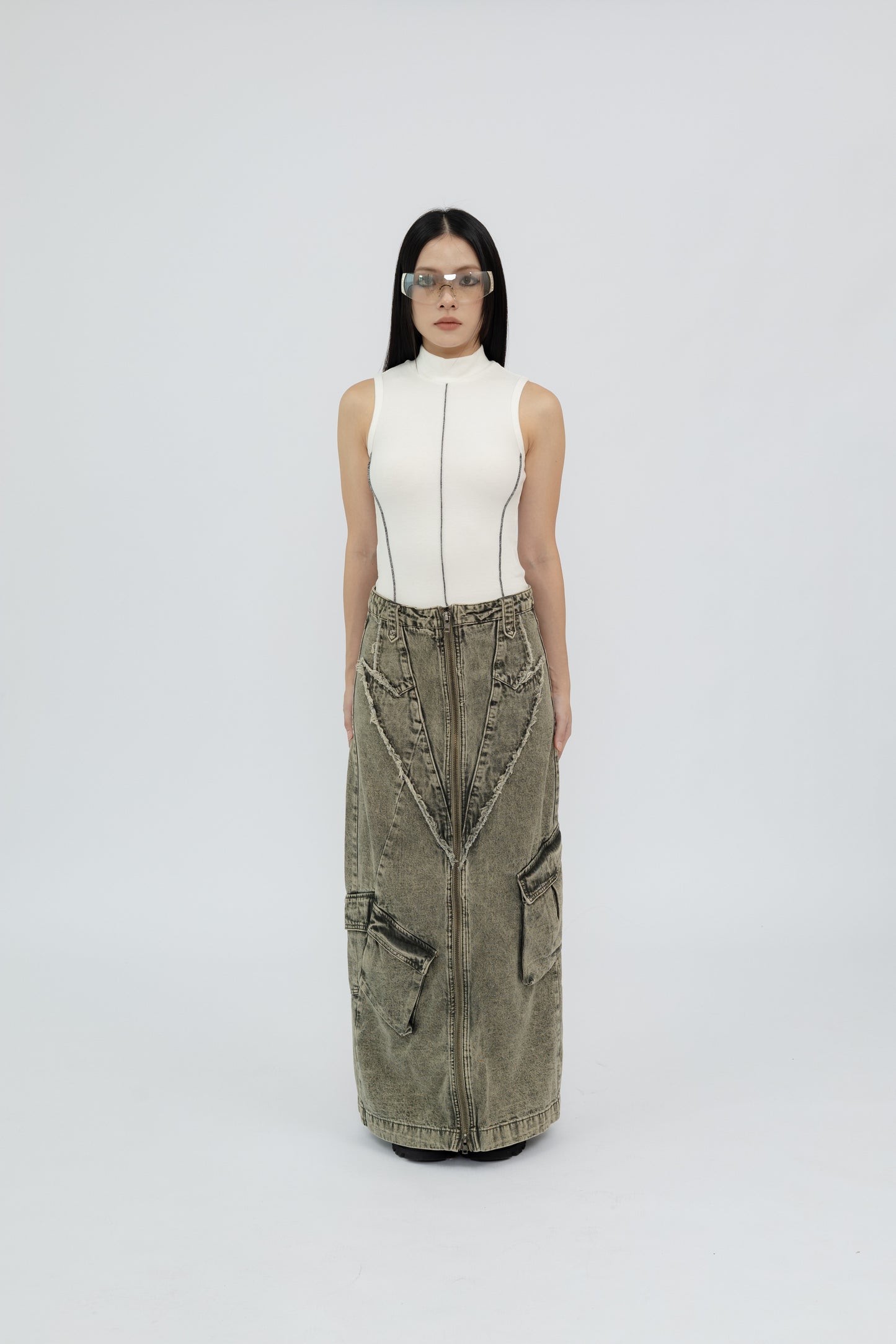 Distressed Punk Jeans Skirt .