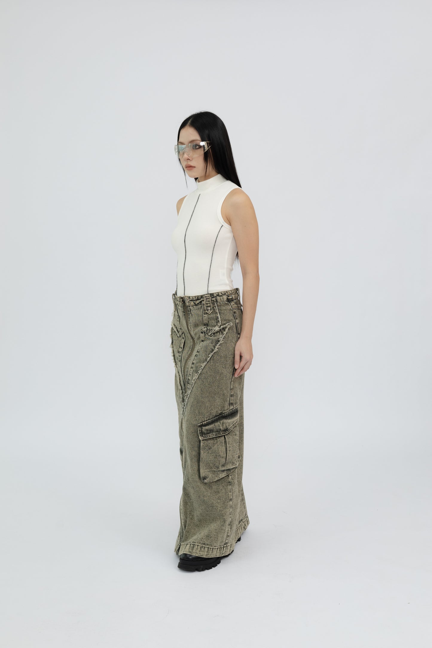 Distressed Punk Jeans Skirt .
