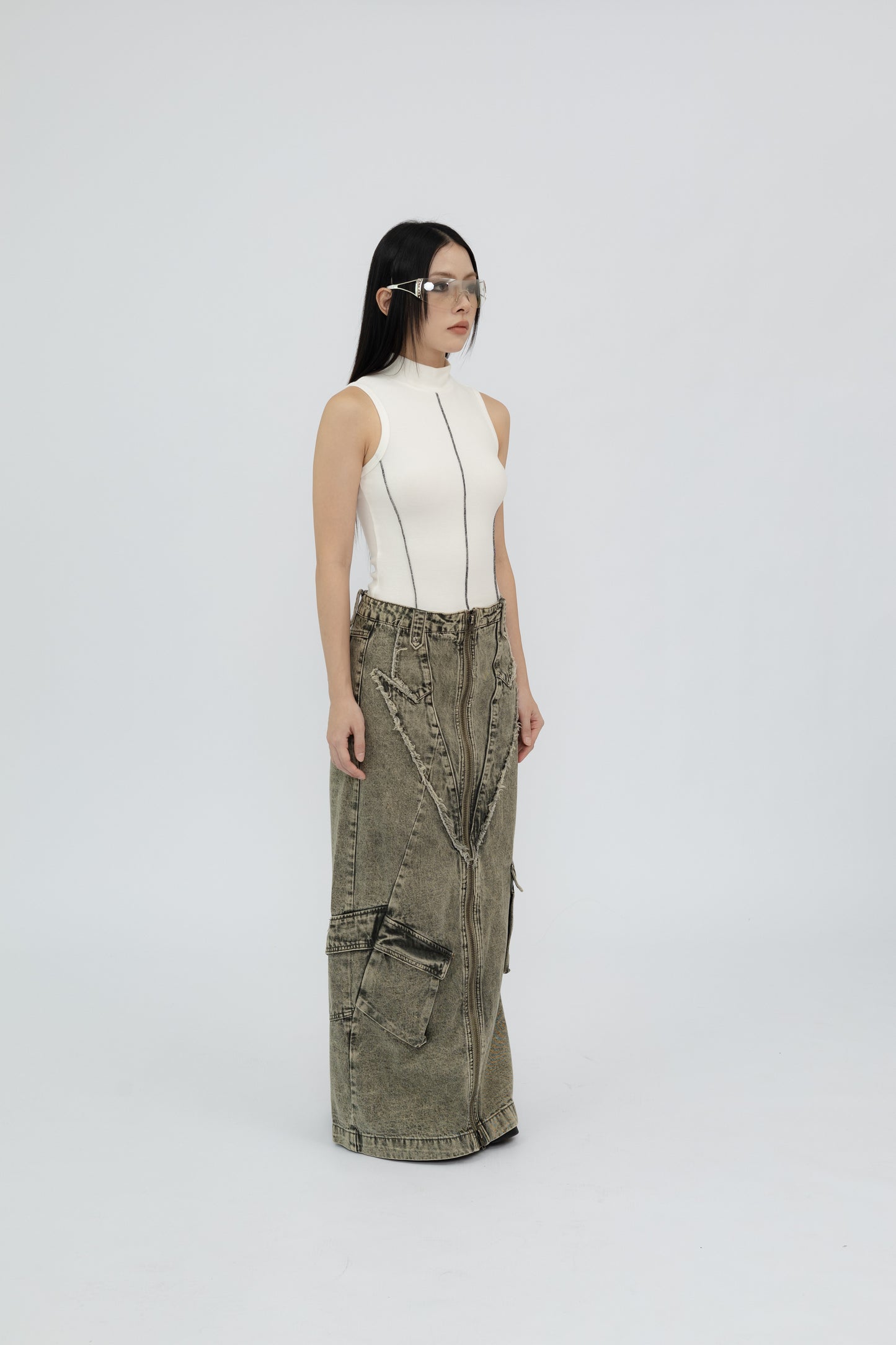Distressed Punk Jeans Skirt .