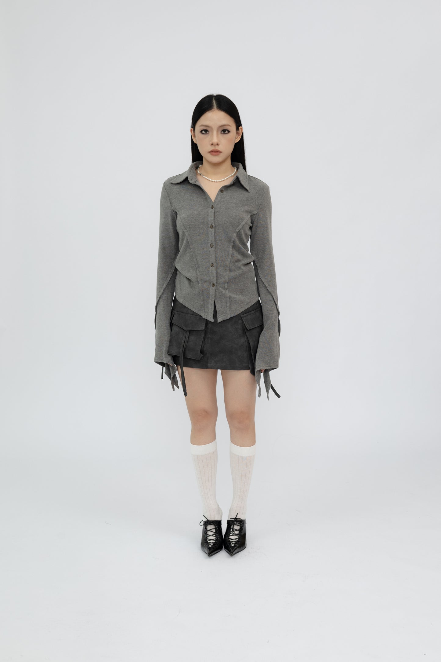 Cargo Faux Leather Mini Skirt .