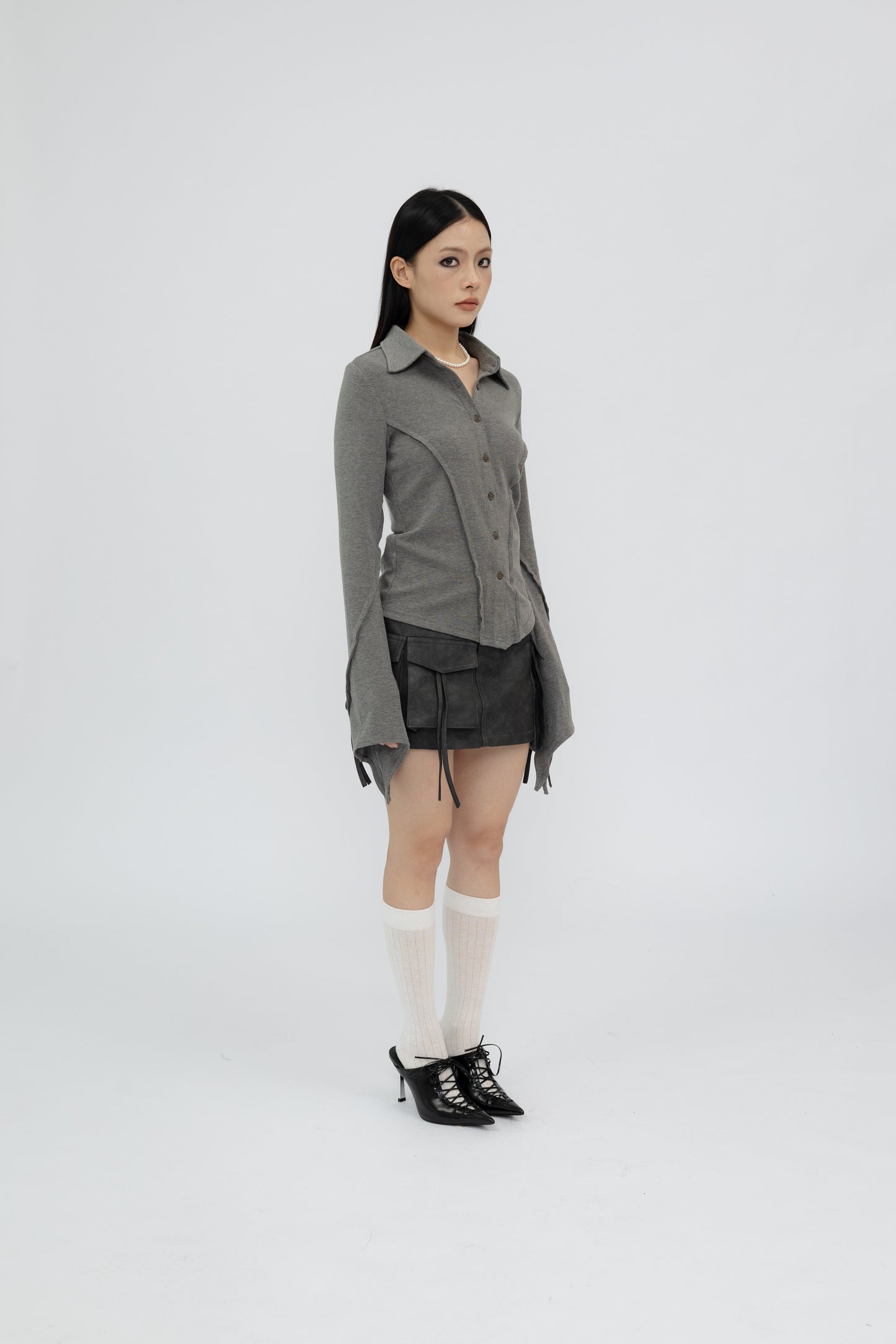Cargo Faux Leather Mini Skirt .