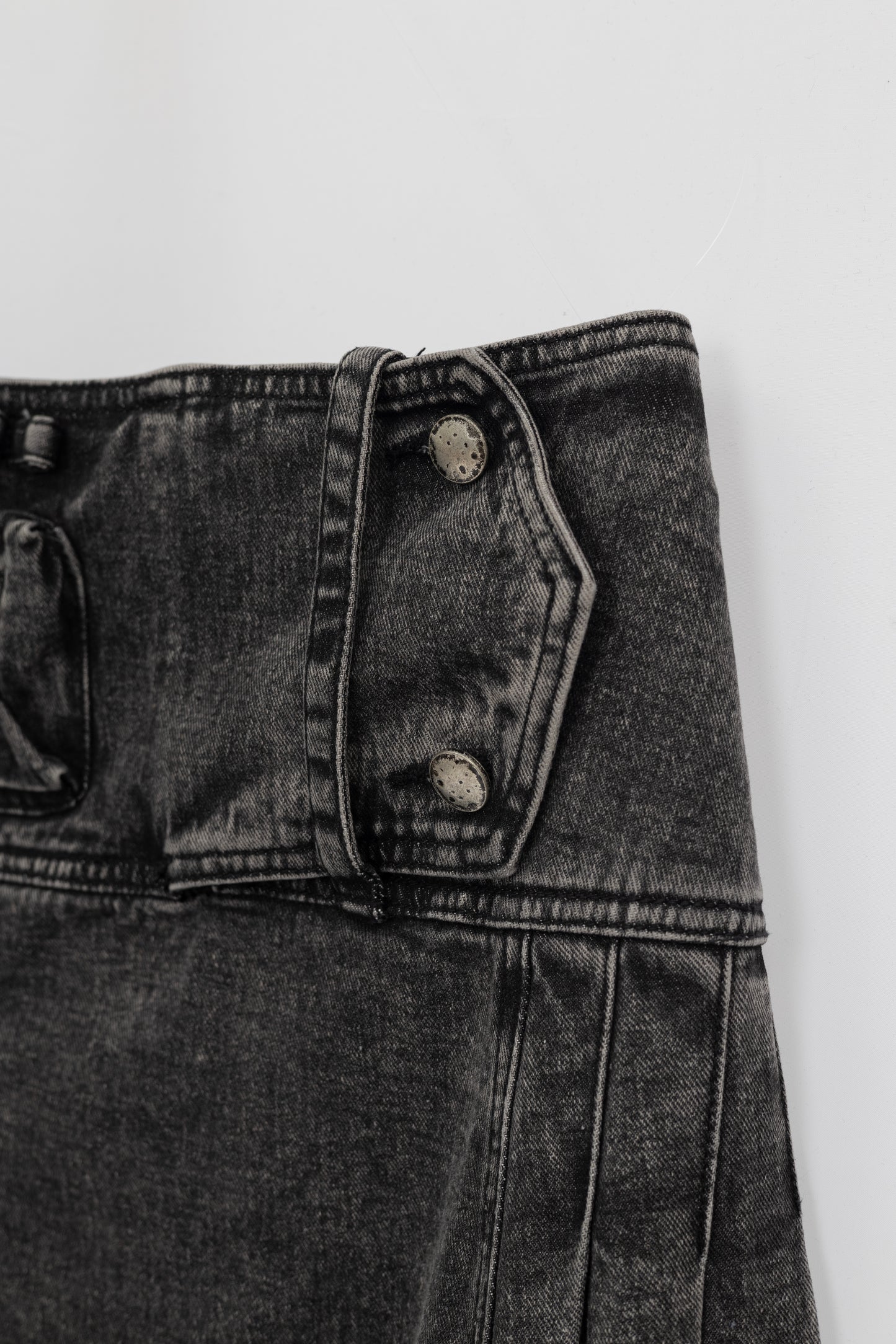 Washed Denim Flared Skirt .