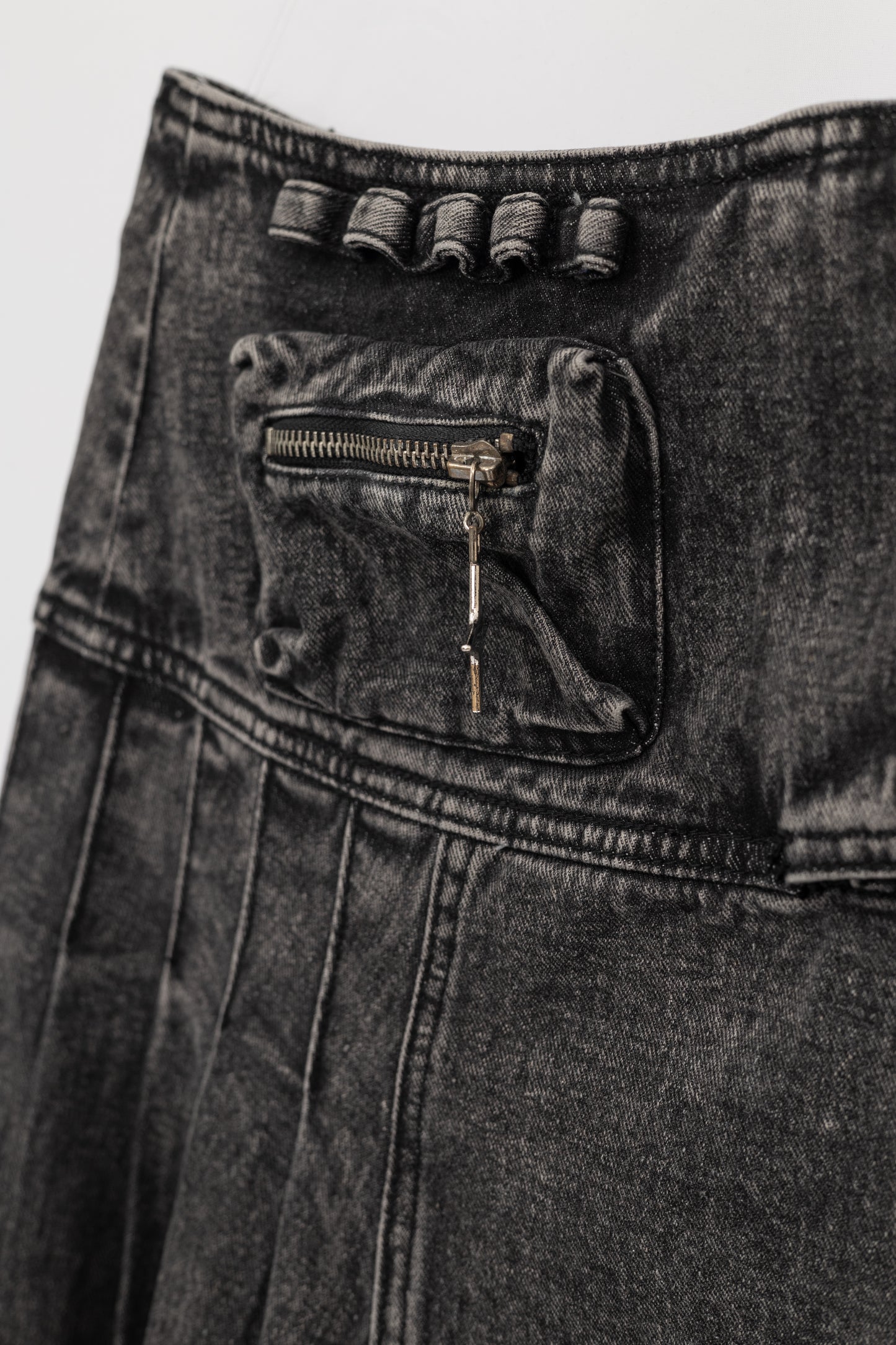 Washed Denim Flared Skirt .