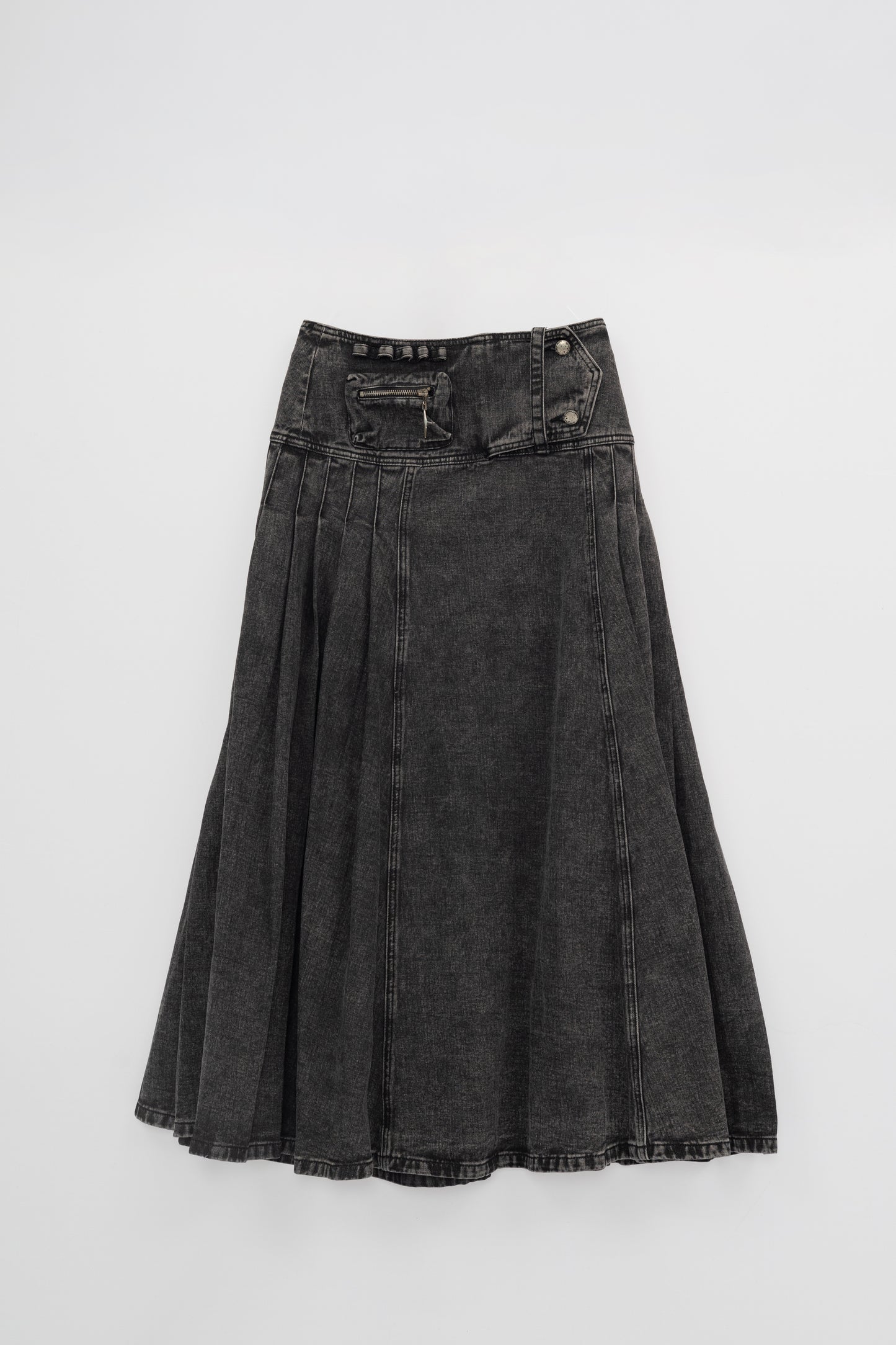 Washed Denim Flared Skirt .