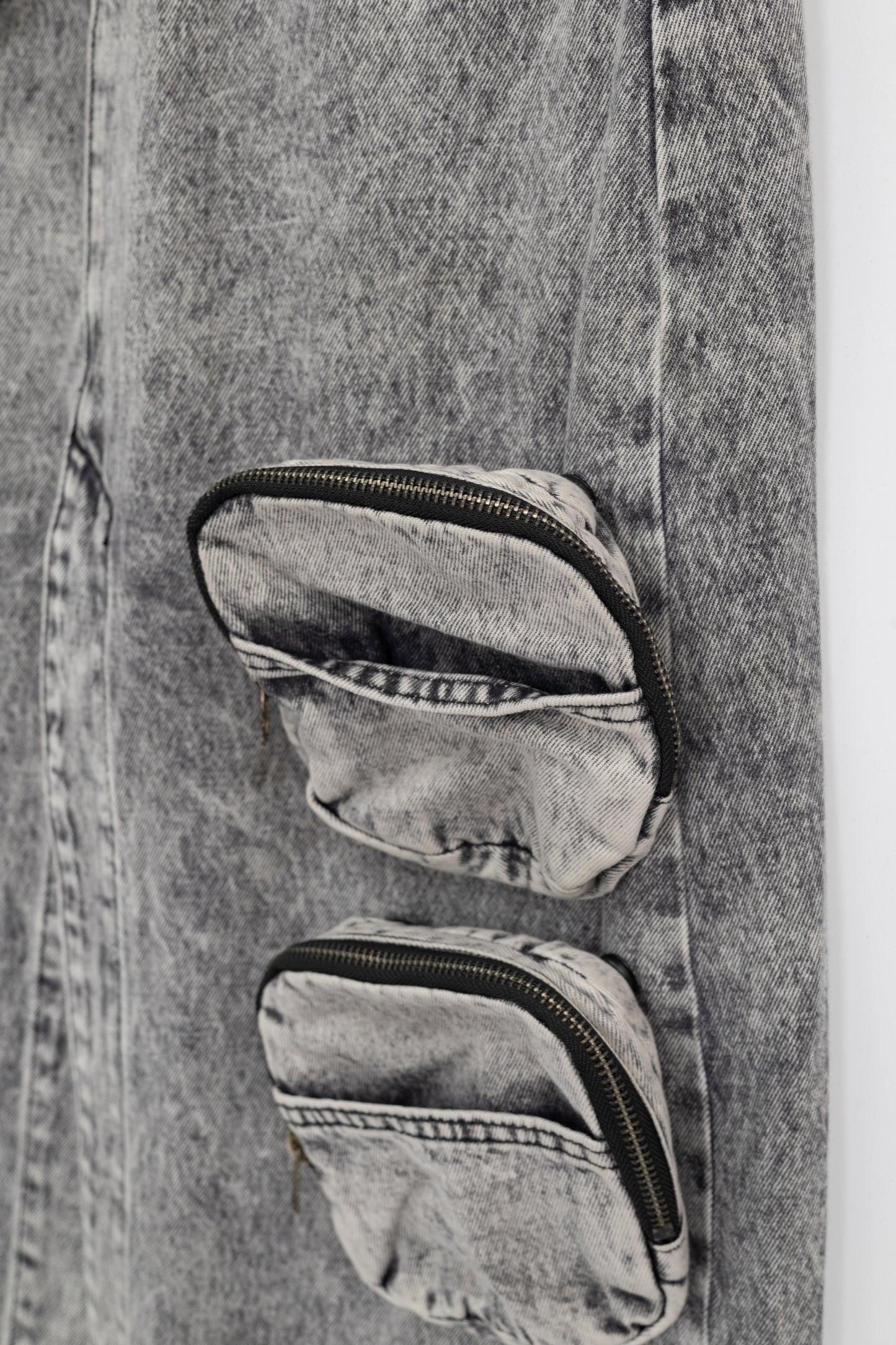Washed Denim Skirt with Removable Pouches .