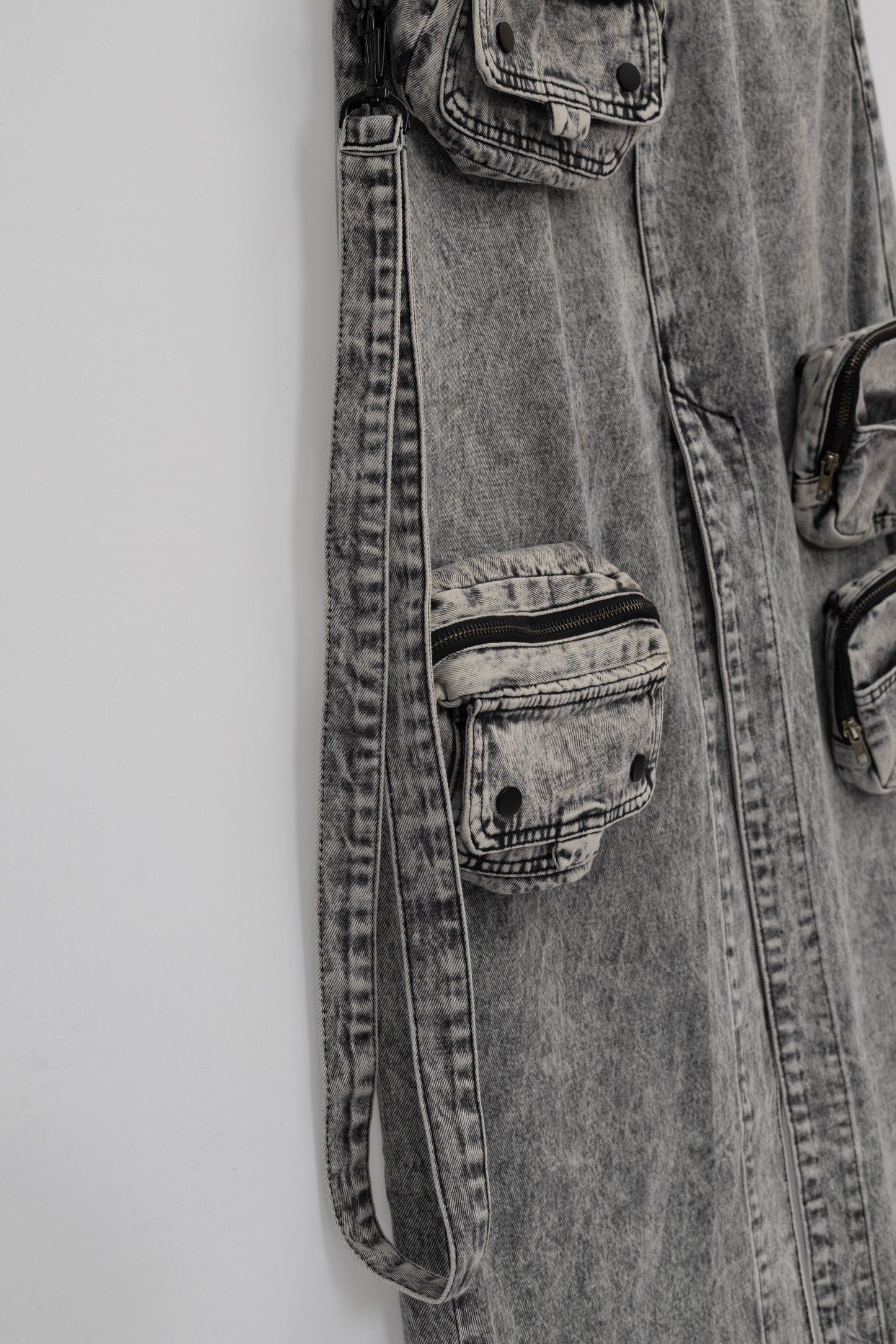 Washed Denim Skirt with Removable Pouches .