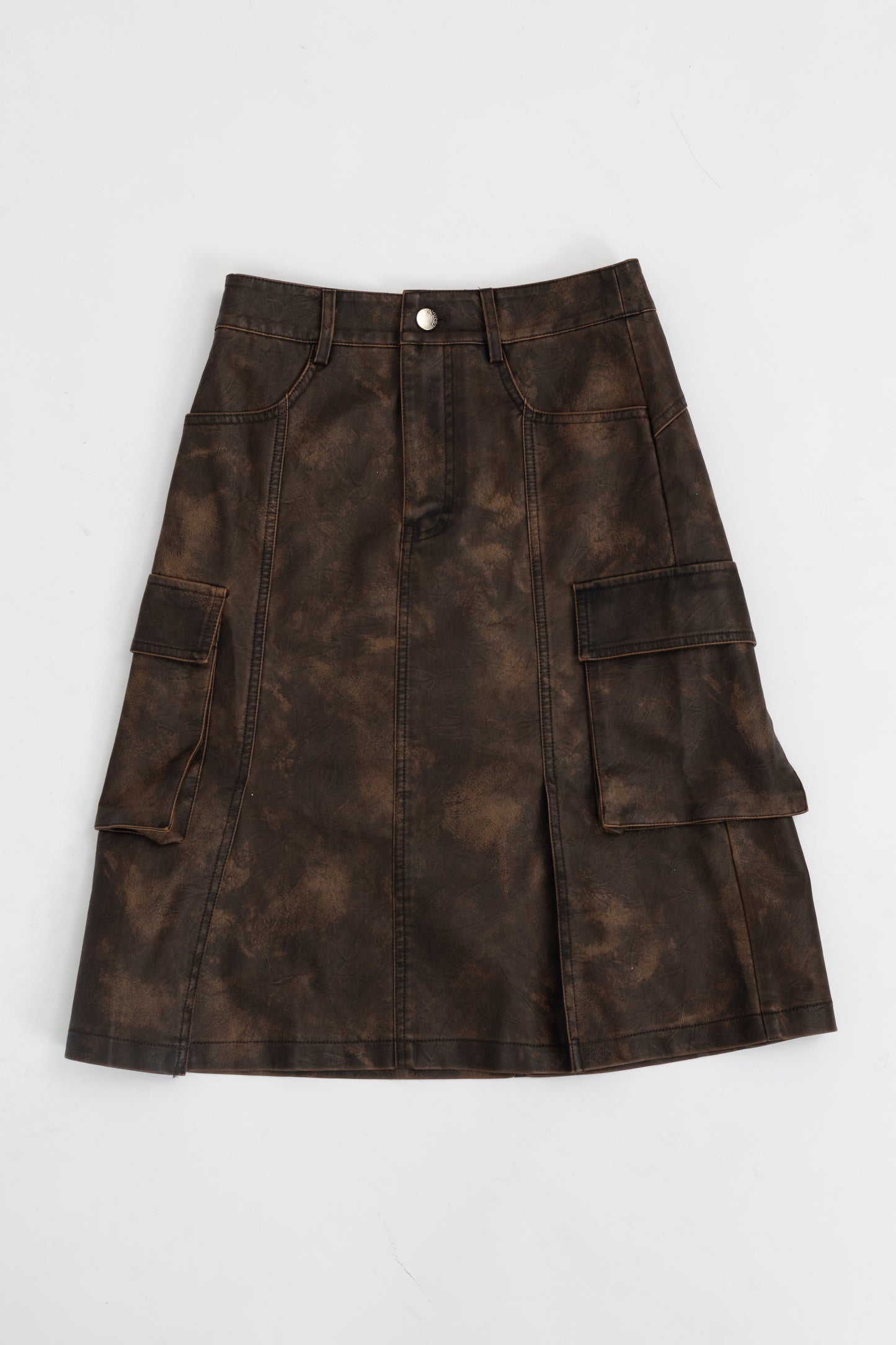 Washed Faux Leather Midi Skirt .