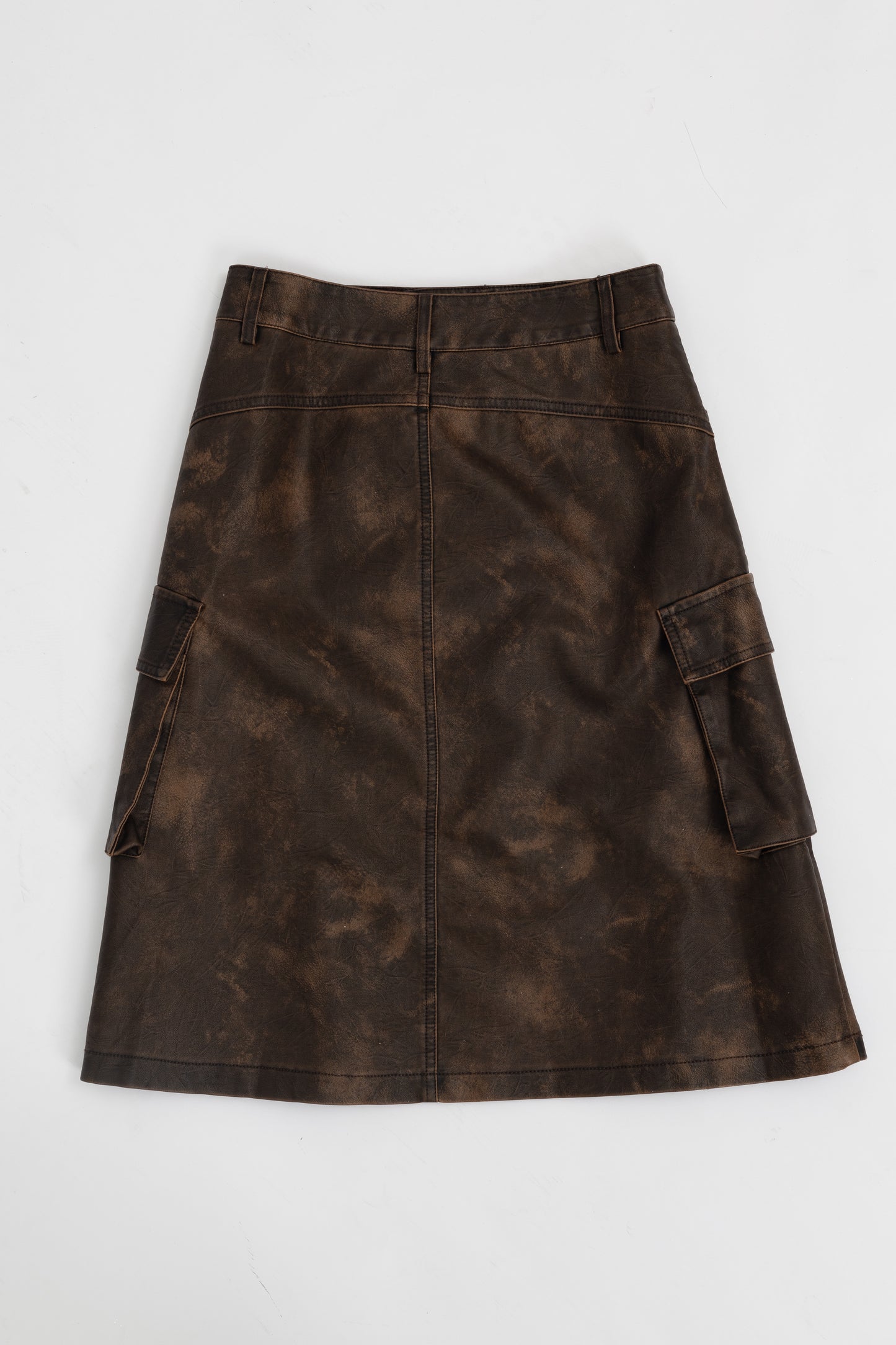 Washed Faux Leather Midi Skirt .