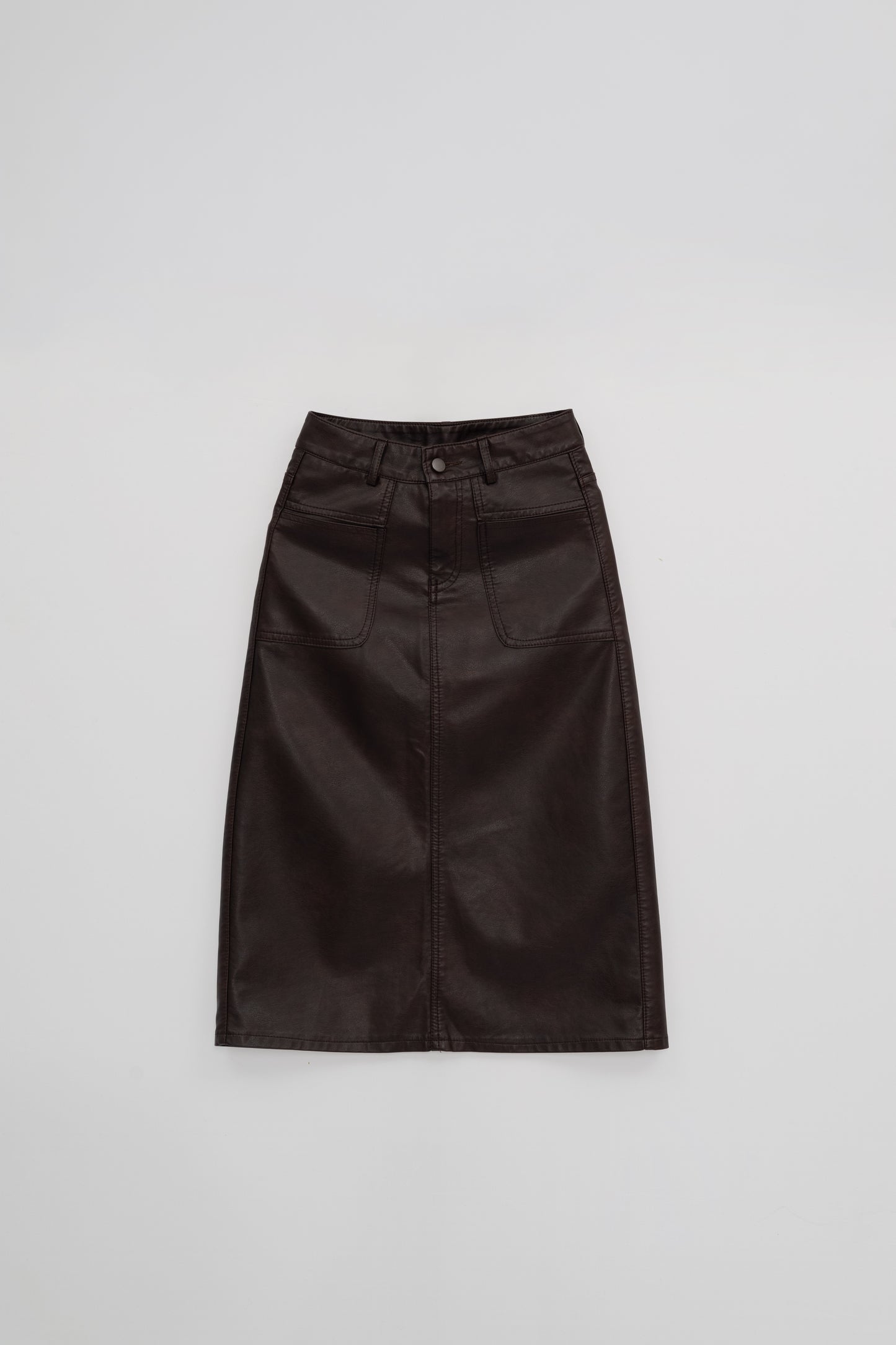 High Waist Midi Leather Skirt .