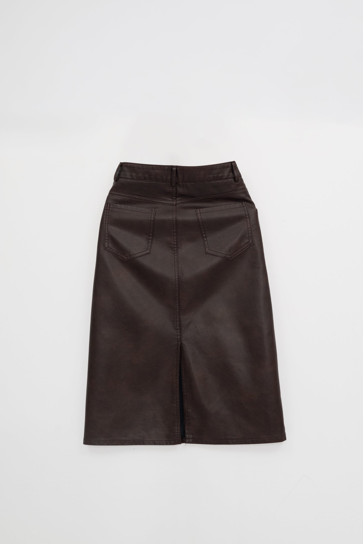High Waist Midi Leather Skirt .