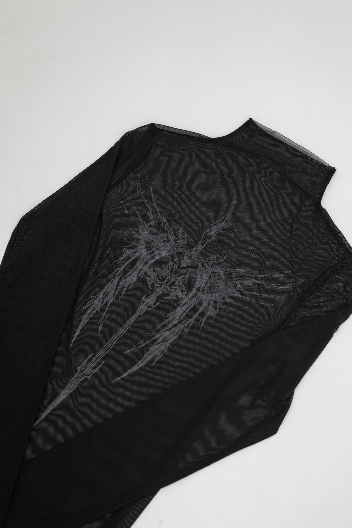 Sheer Mesh Long Sleeve Top with Sceptre Pattern .