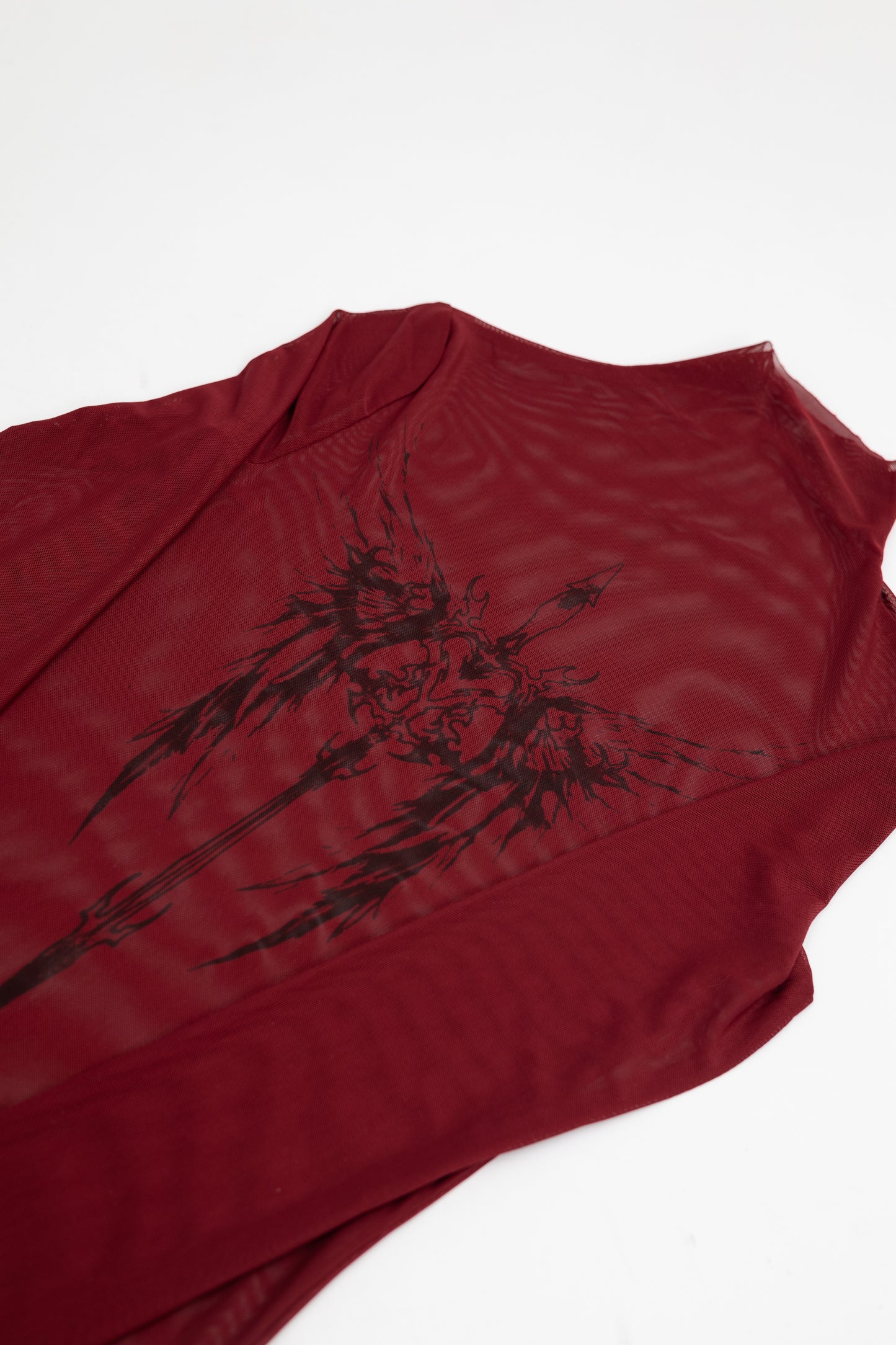 Sheer Mesh Long Sleeve Top with Sceptre Pattern .