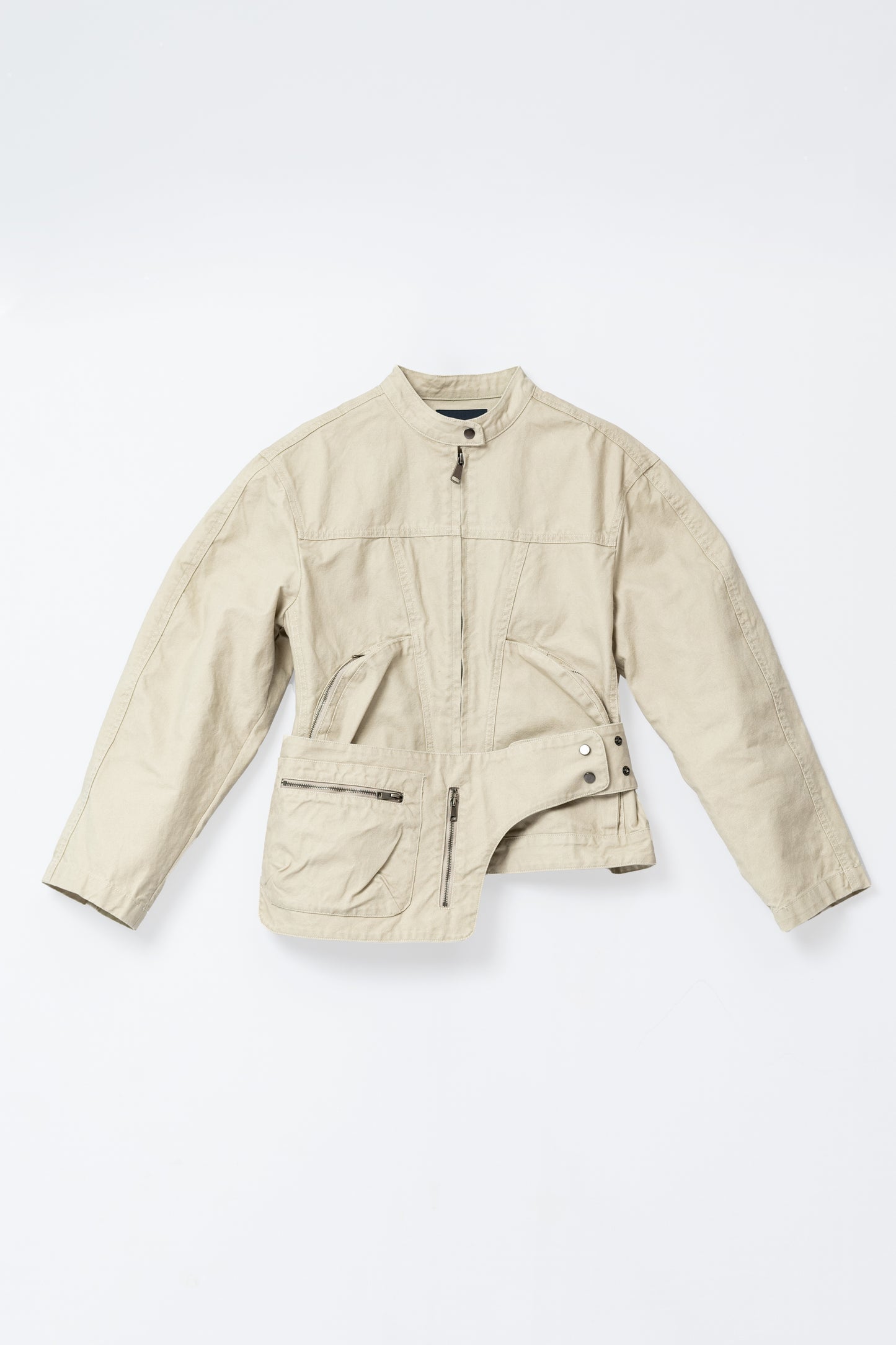Washed Boxy Fit Jacket with Pouch - BEIGE .
