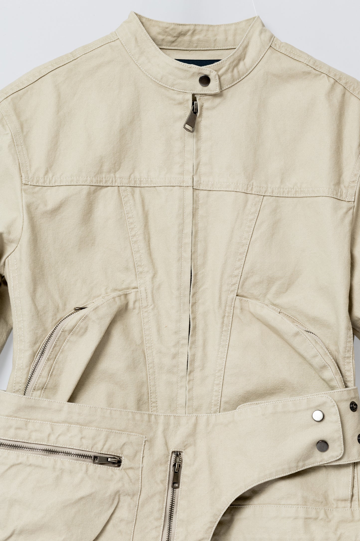 Washed Boxy Fit Jacket with Pouch - BEIGE .