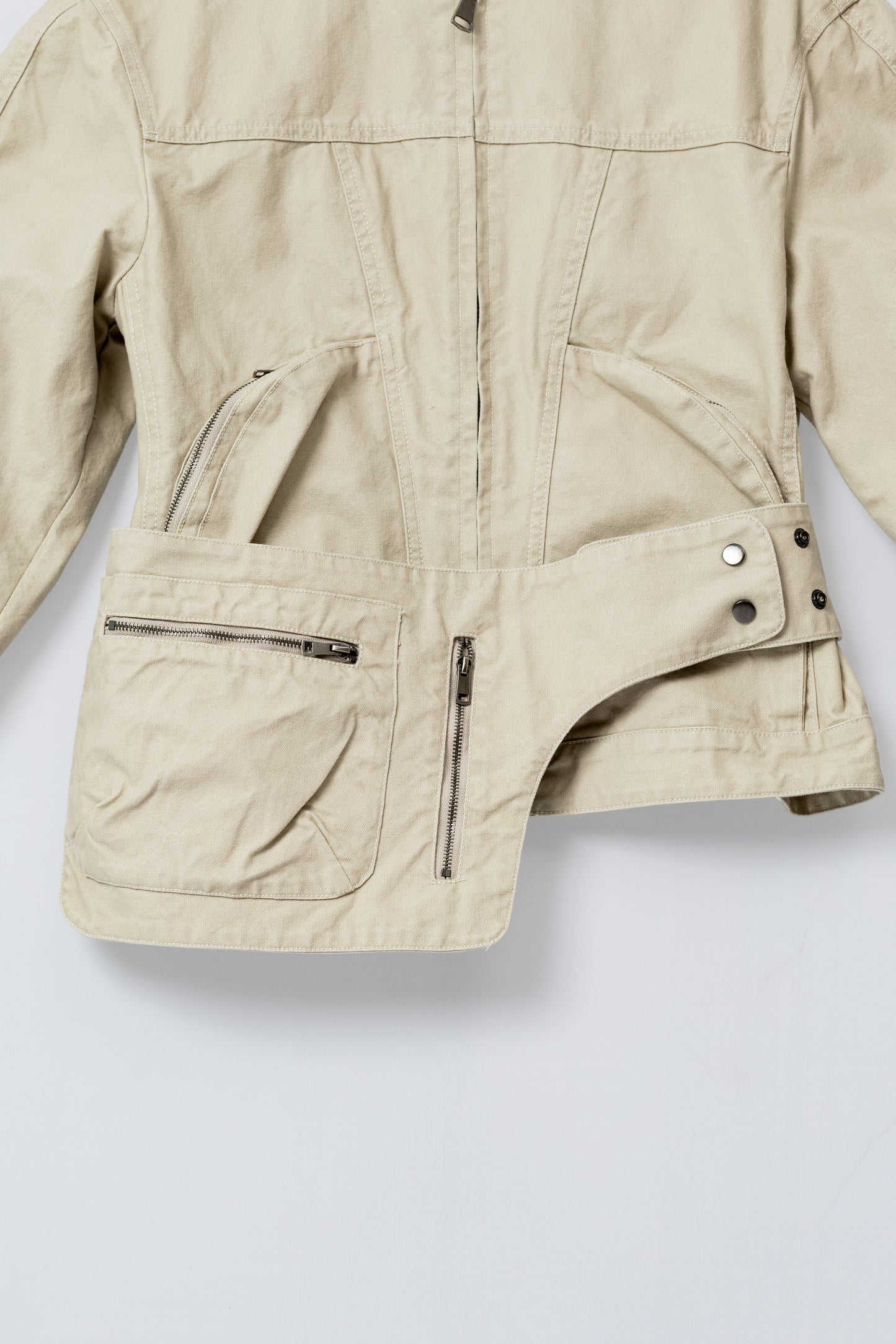 Washed Boxy Fit Jacket with Pouch - BEIGE .