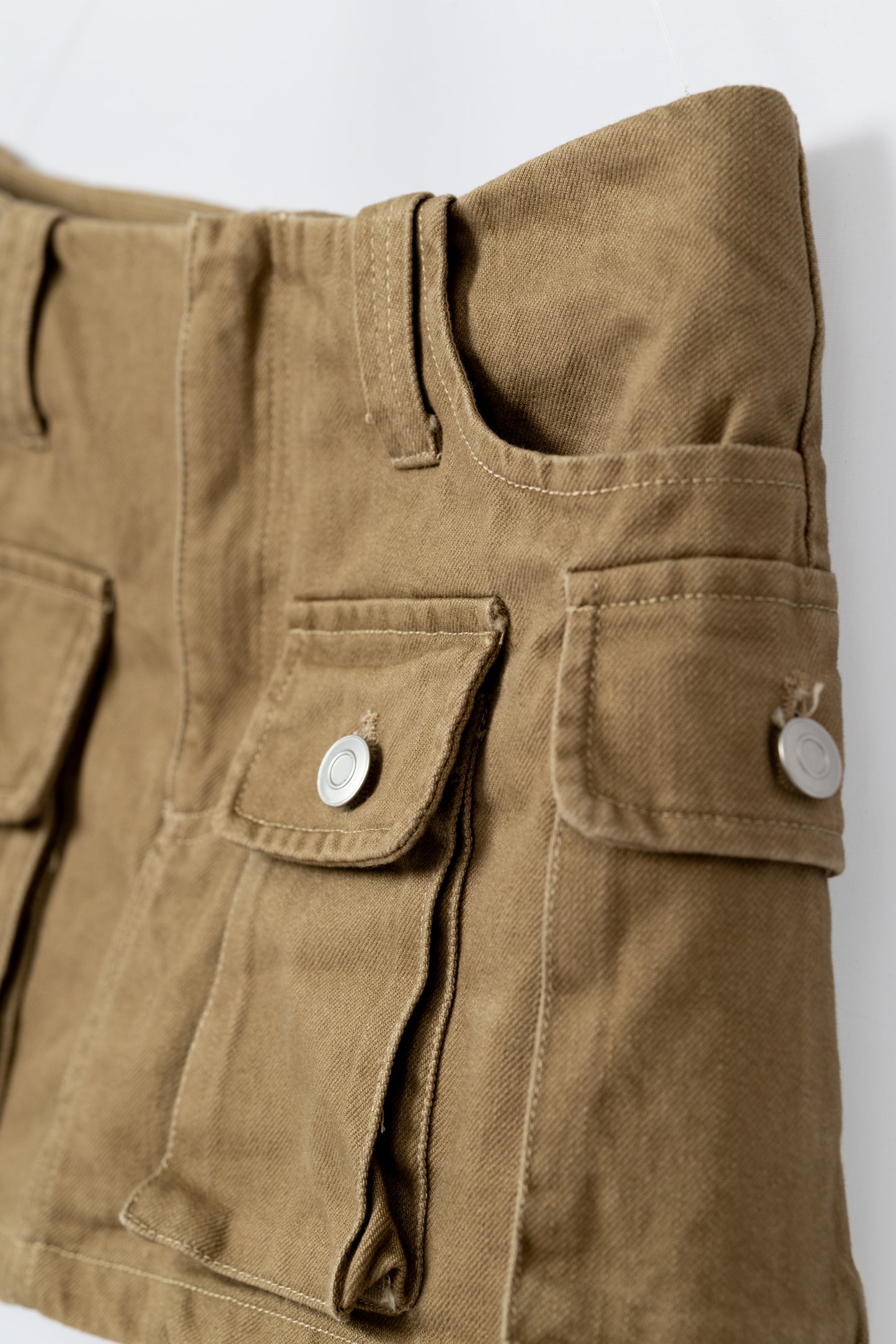 Cargo Mini Jean Skirt - KHAKI .
