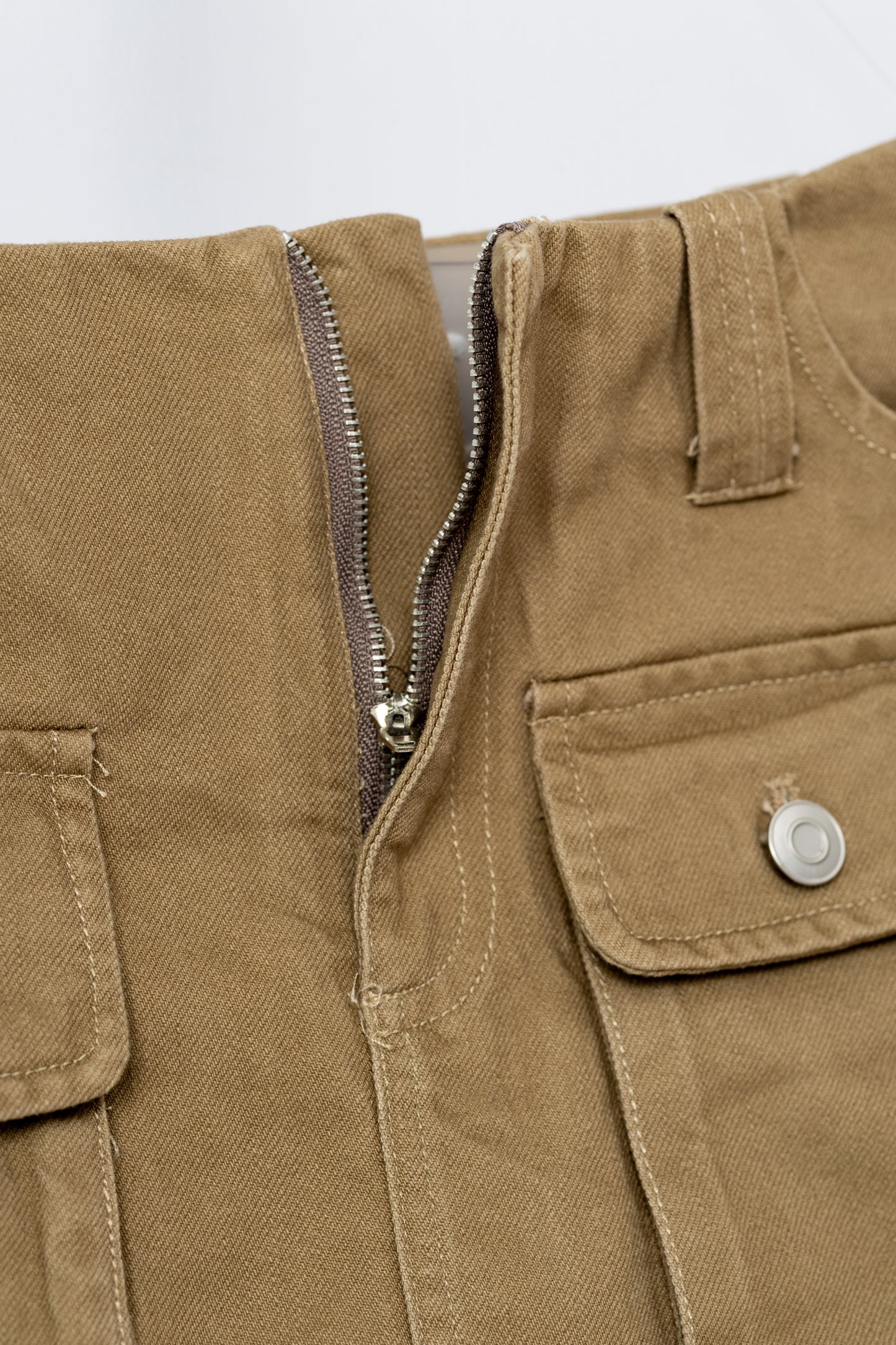 Cargo Mini Jean Skirt - KHAKI .
