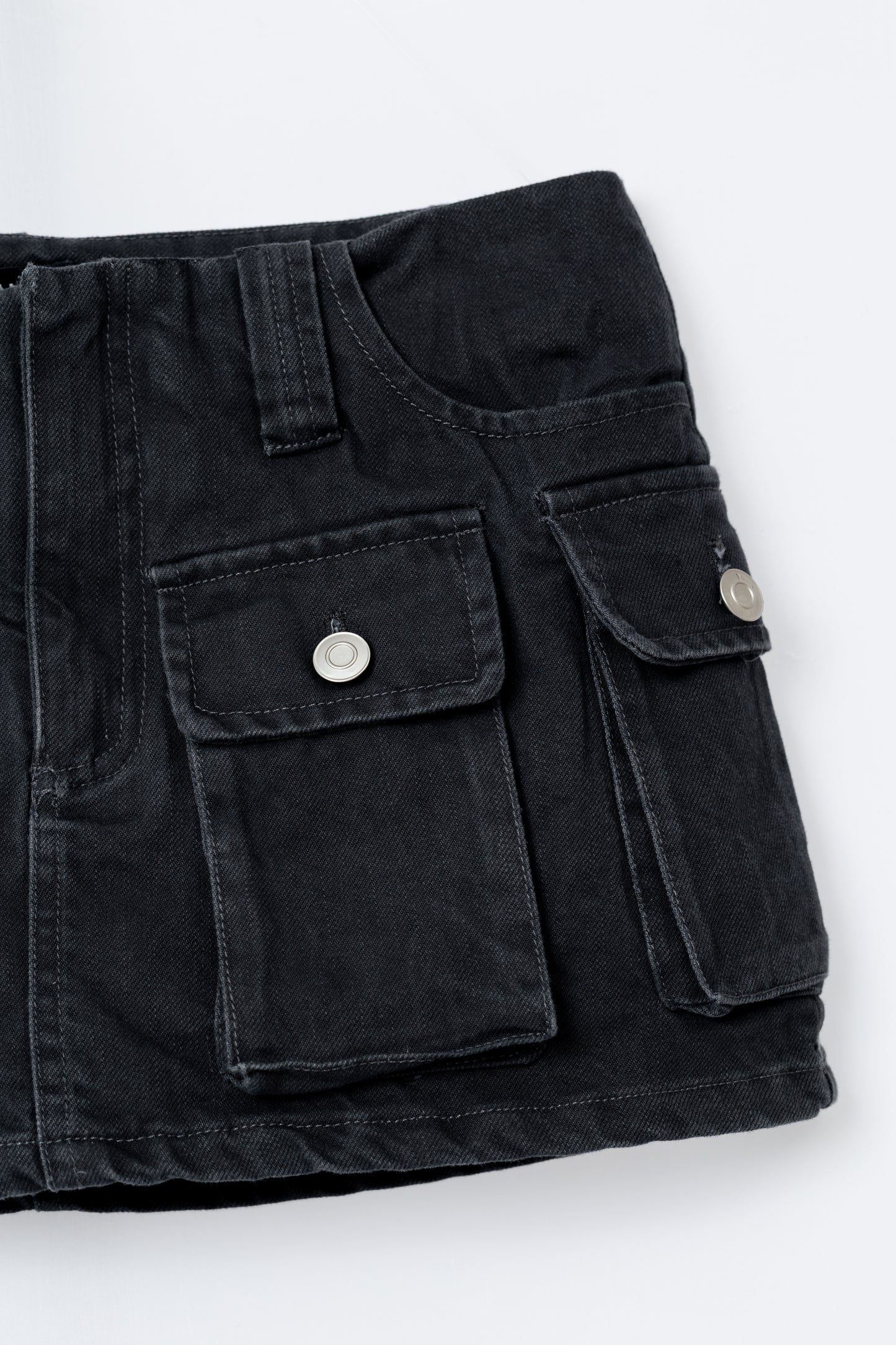 Cargo Mini Jean Skirt - GREY .