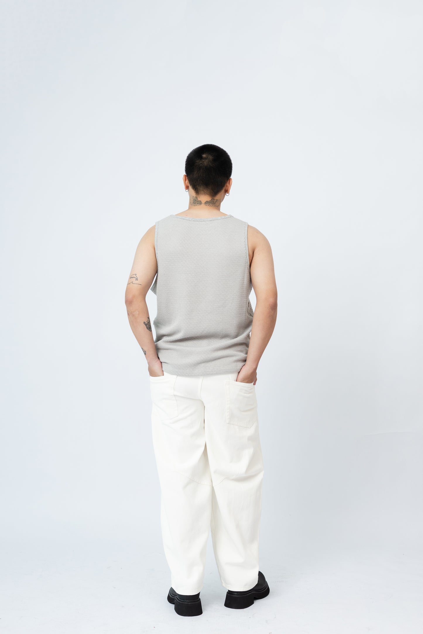 Knitted Sleeveless Tank Top - GREY .