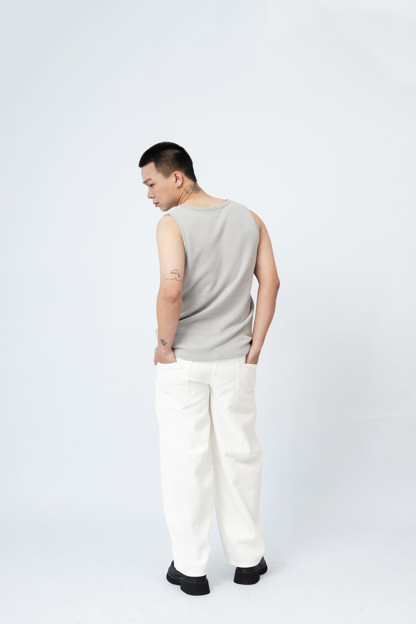 Knitted Sleeveless Tank Top - GREY .
