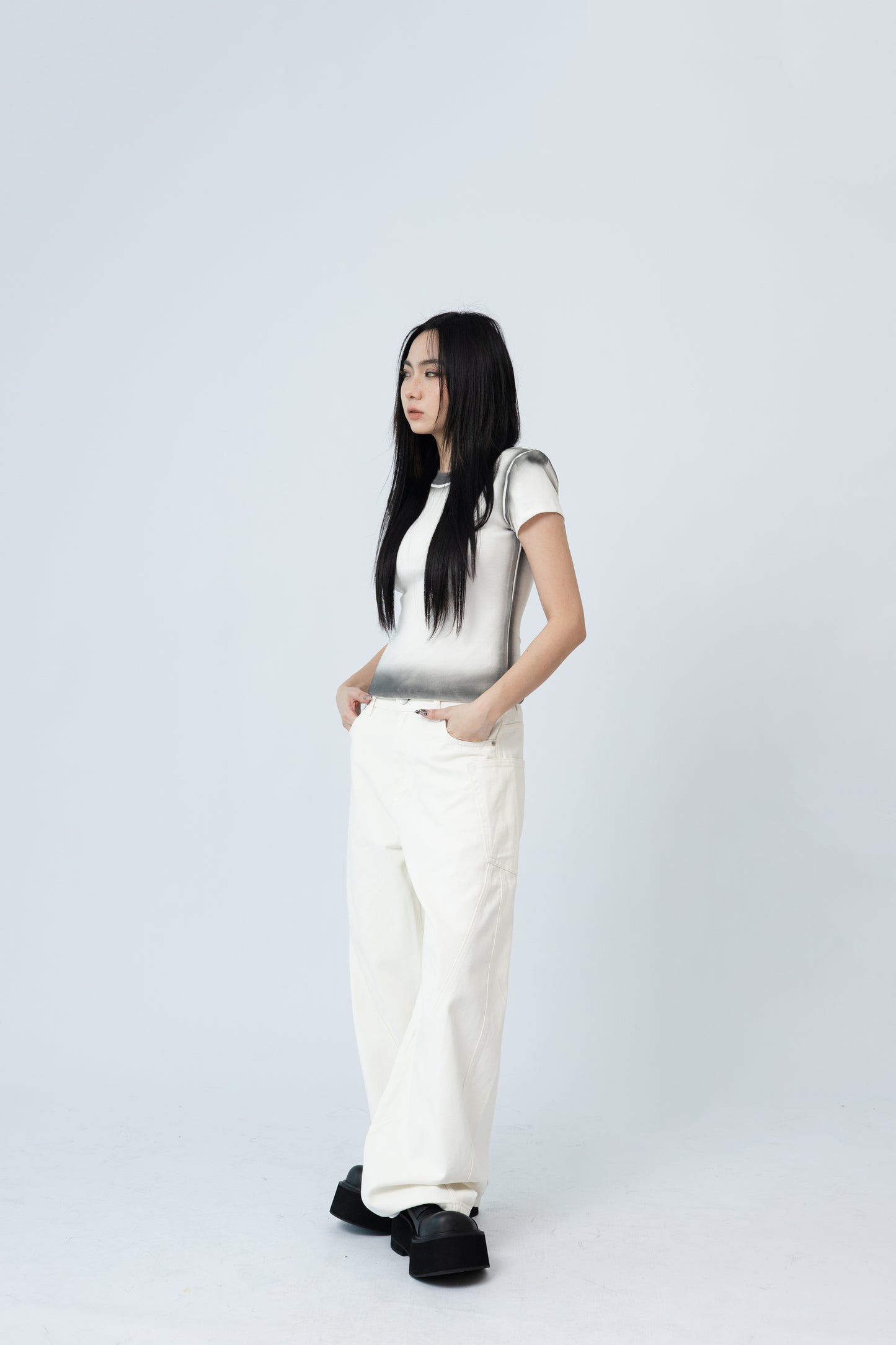 Spray Painted Top - WHITE .