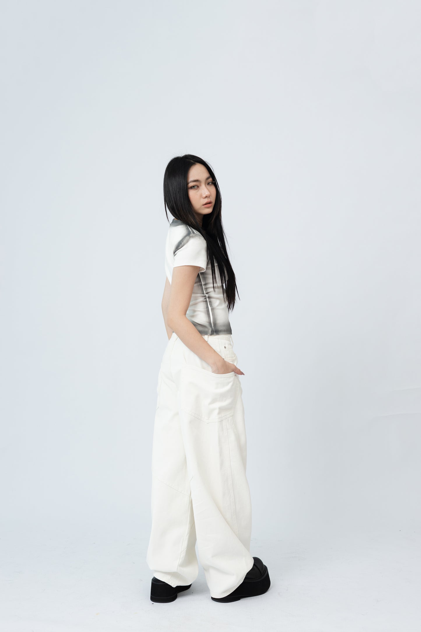 Spray Painted Top - WHITE .