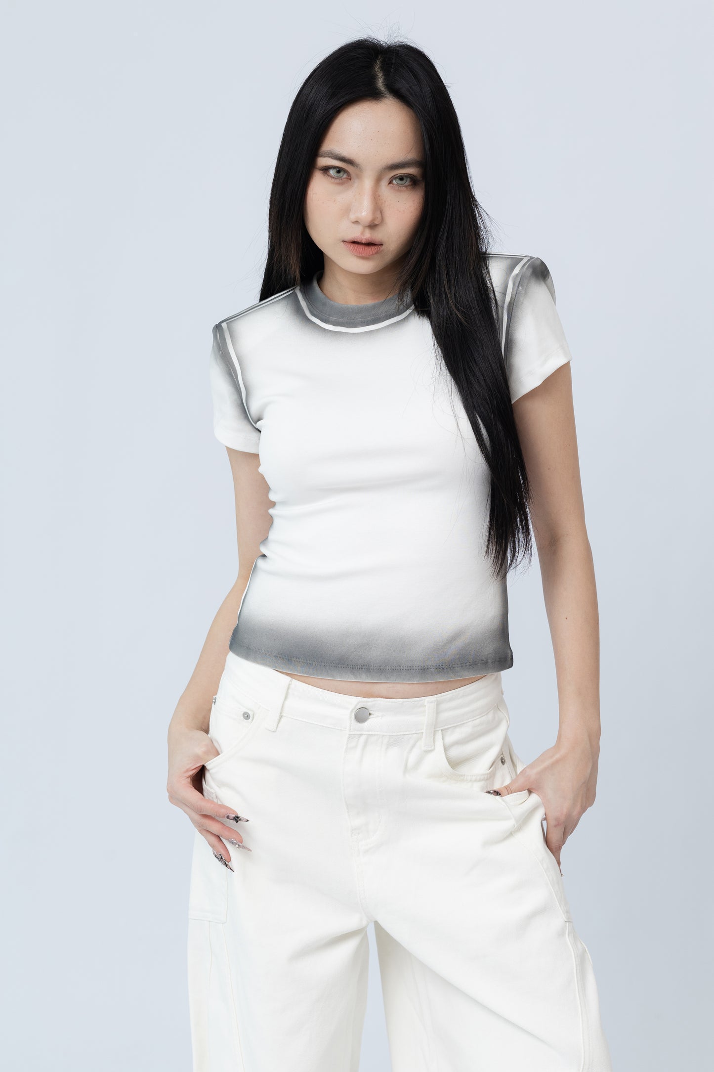 Spray Painted Top - WHITE .