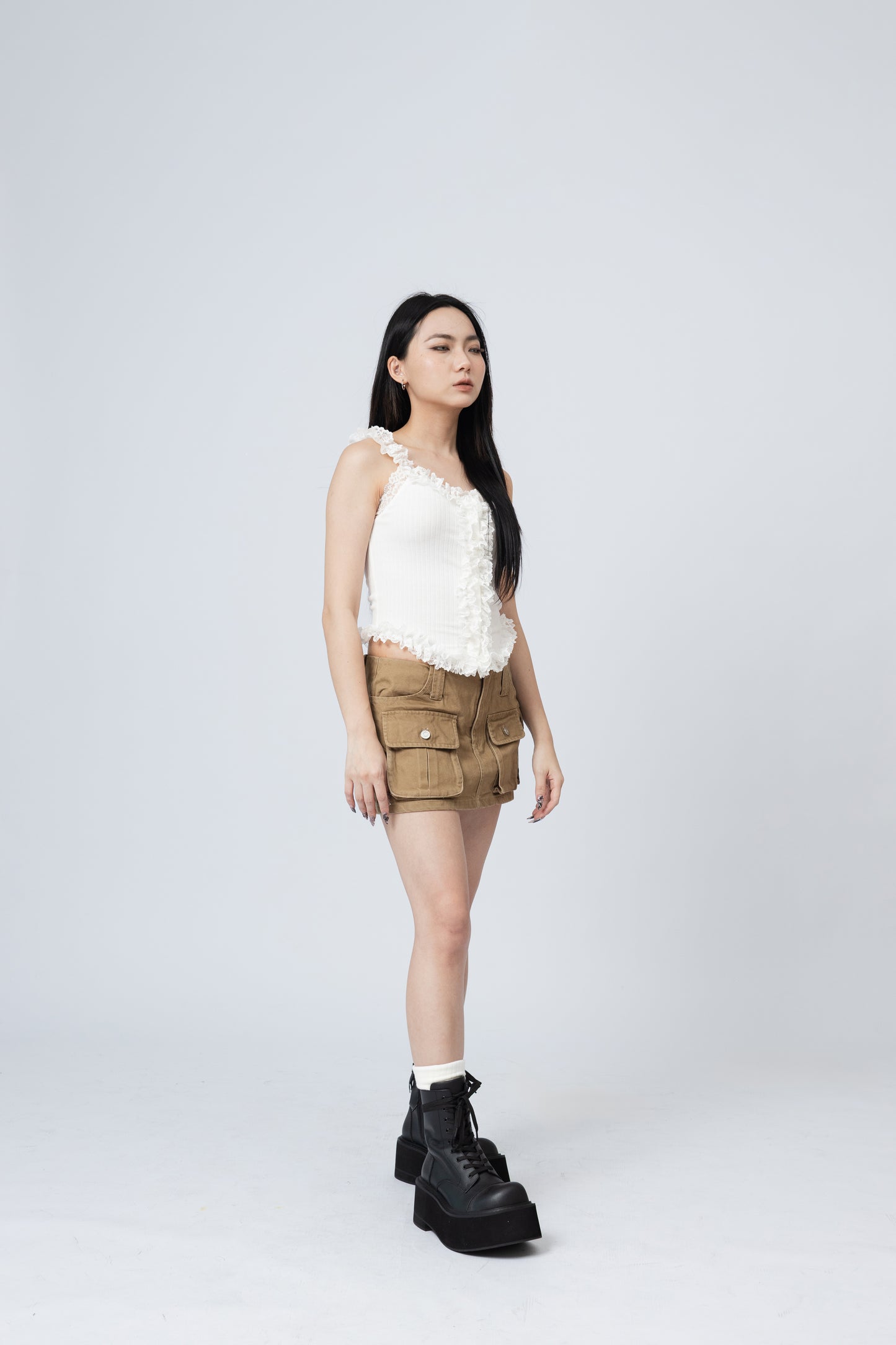 Ruffles Cami Top - WHITE .