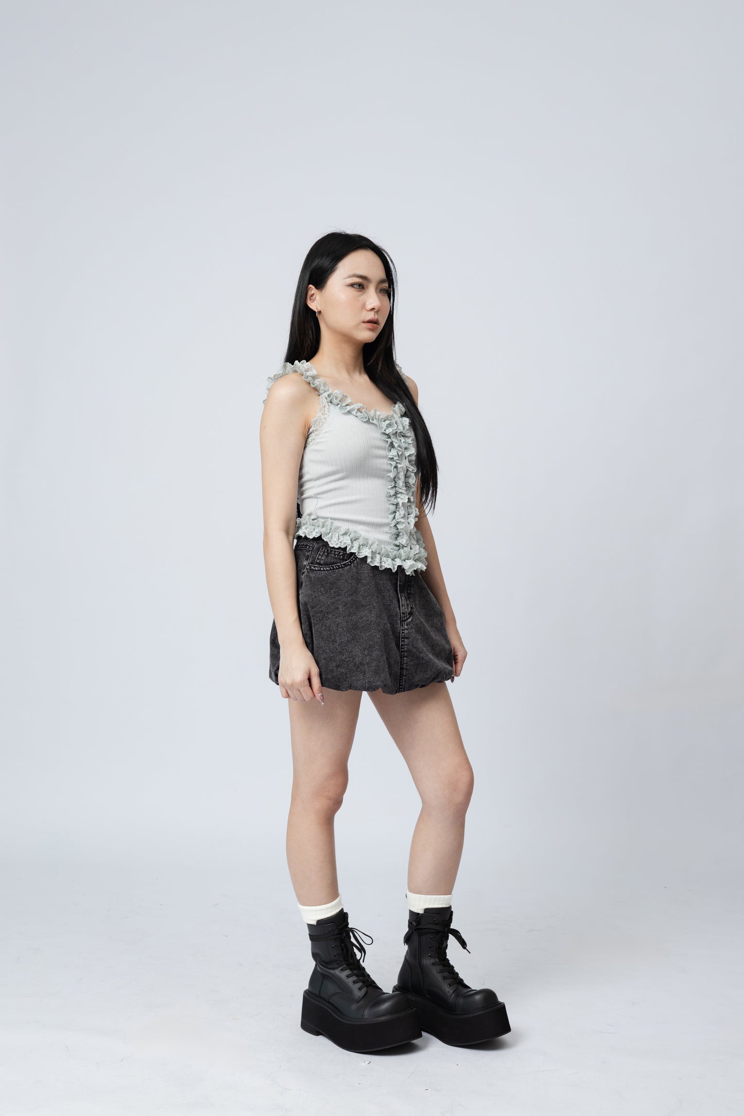 Ruffles Cami Top - GREY .
