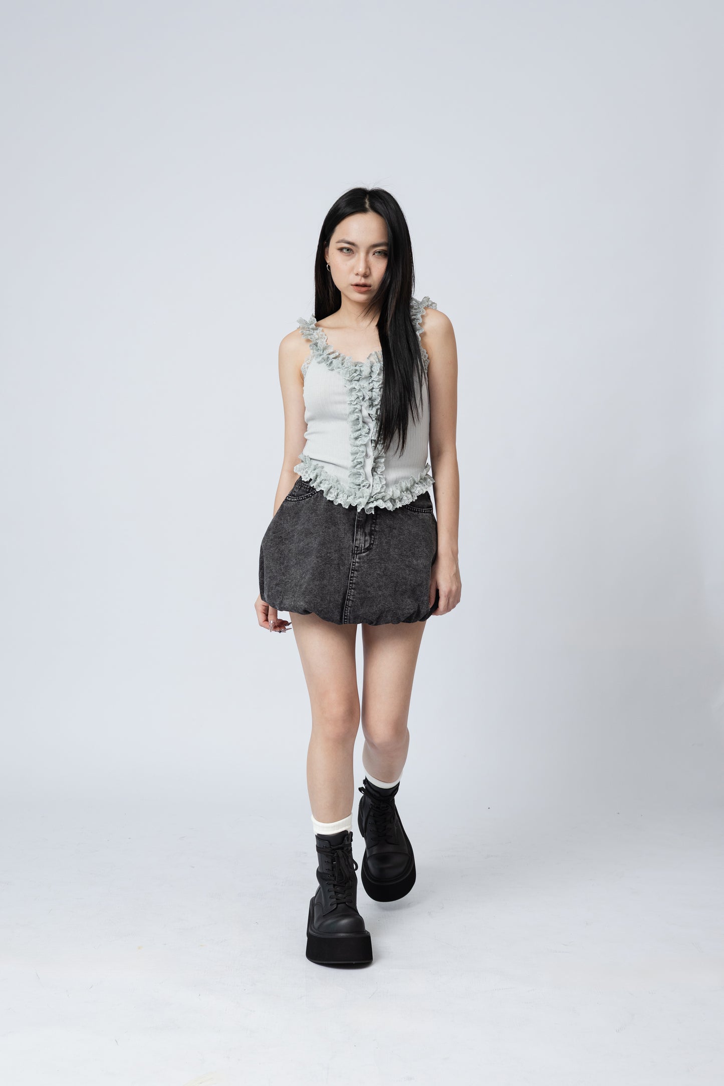 Ruffles Cami Top - GREY .