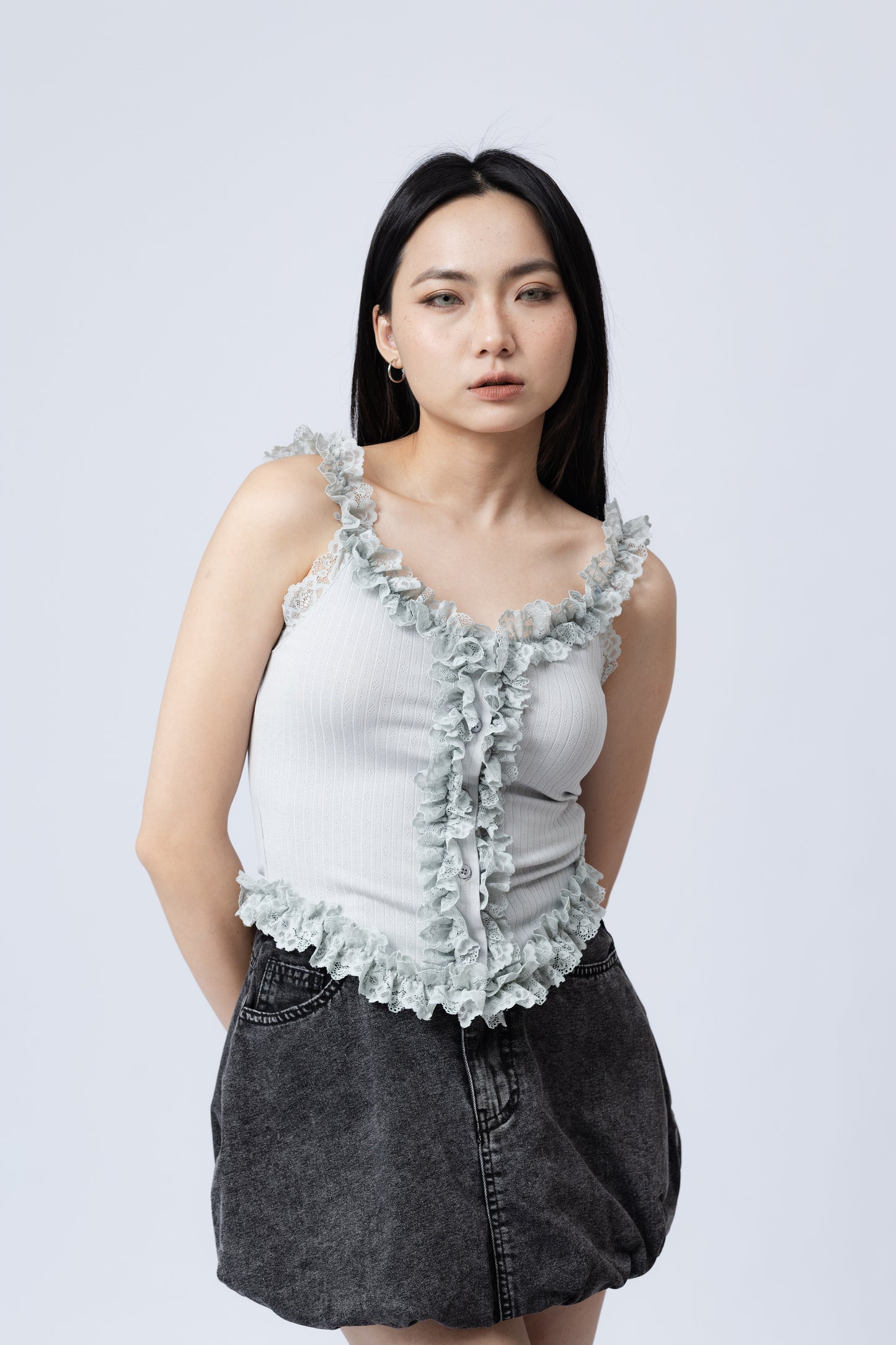Ruffles Cami Top - GREY .