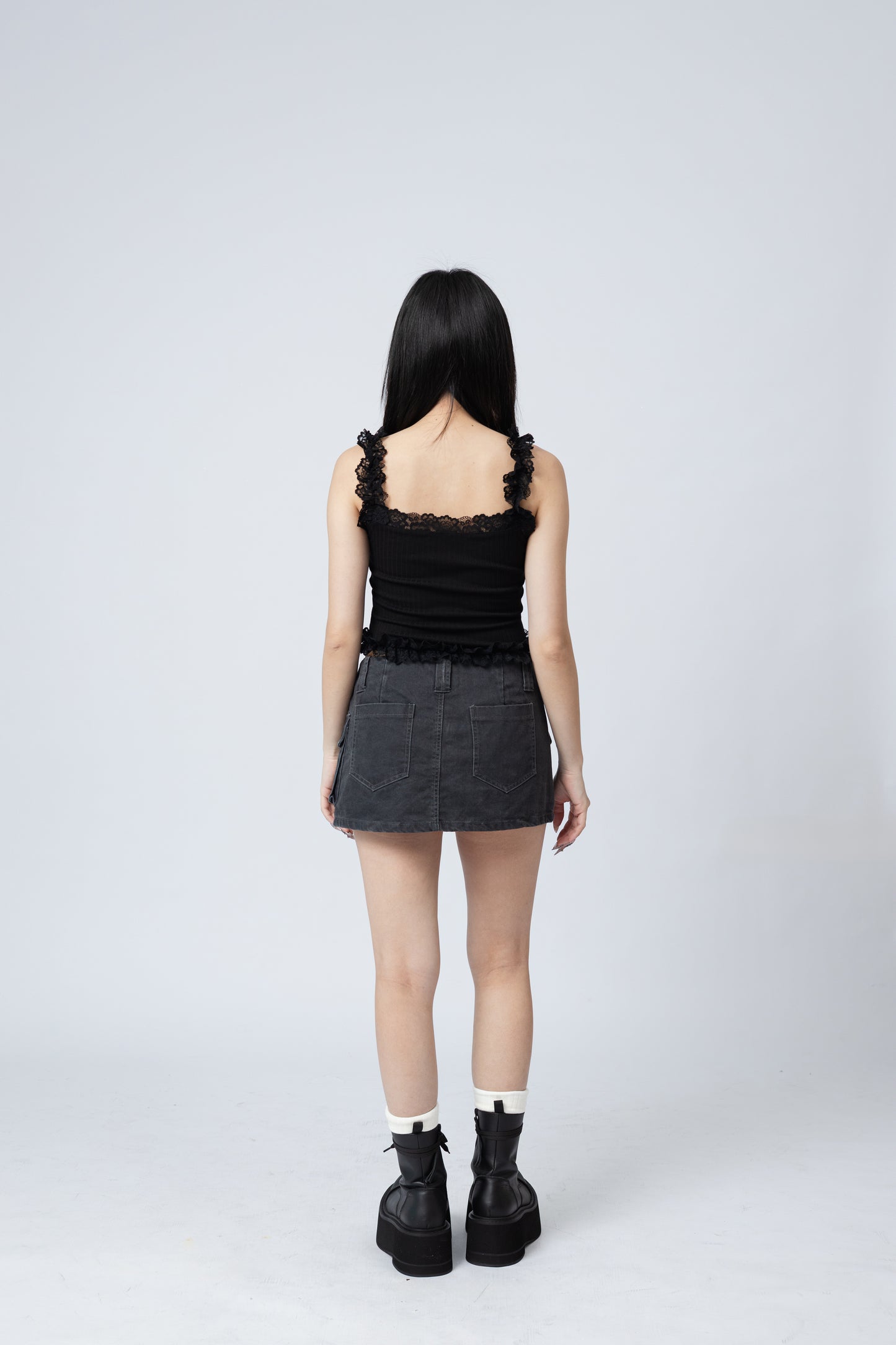 Ruffles Cami Top - BLACK .