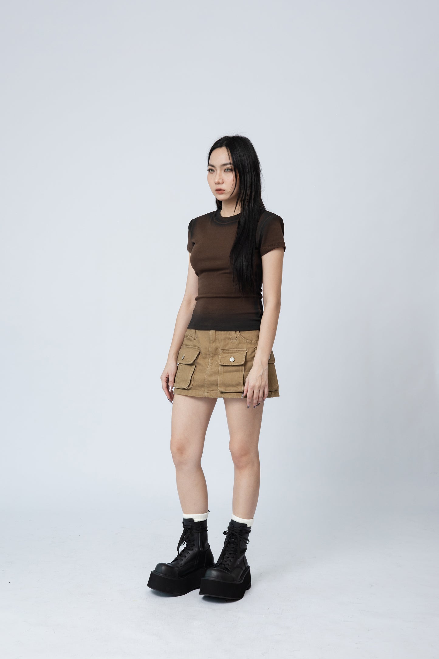 Spray Painted Top - BROWN .