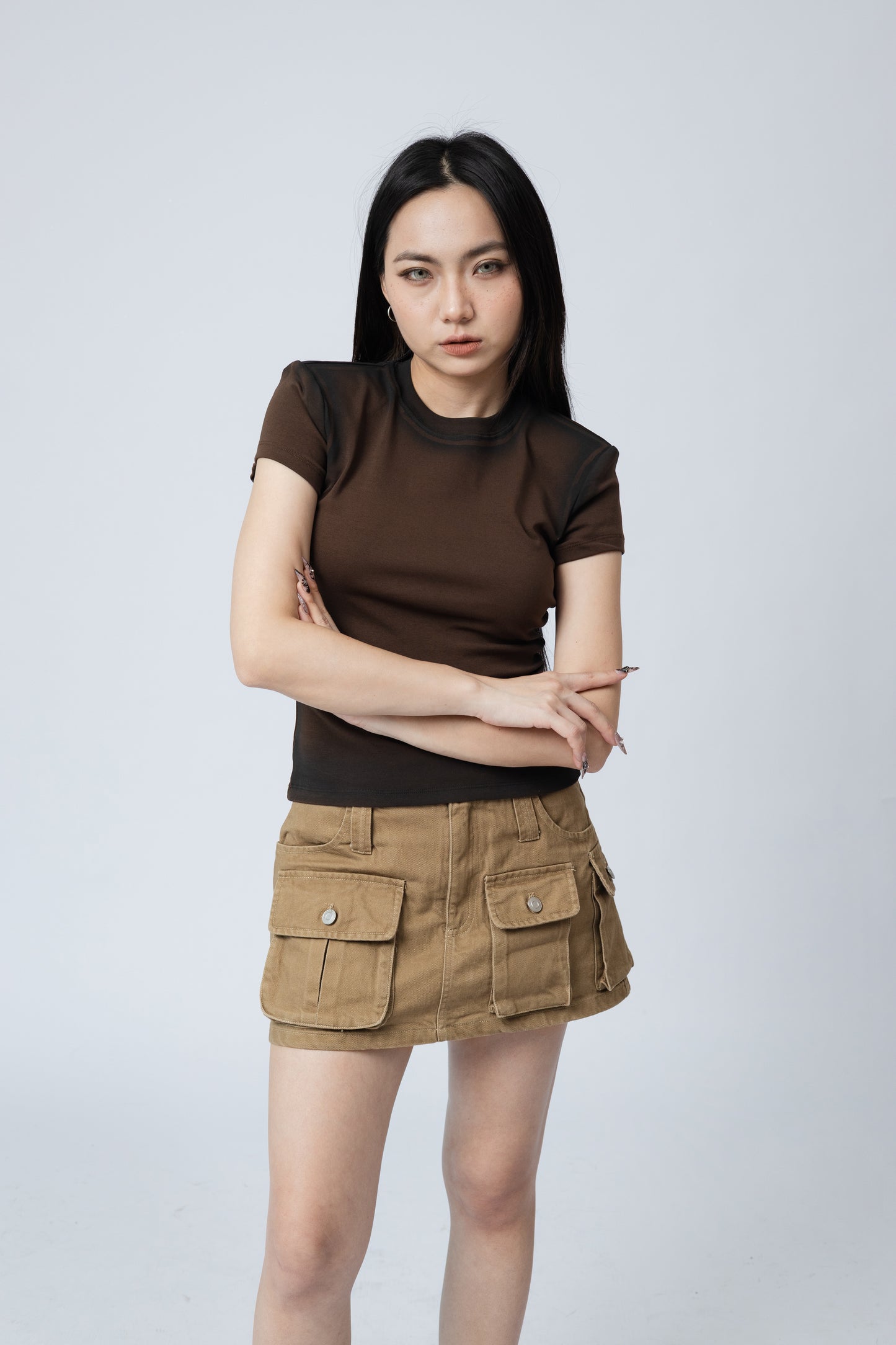 Spray Painted Top - BROWN .