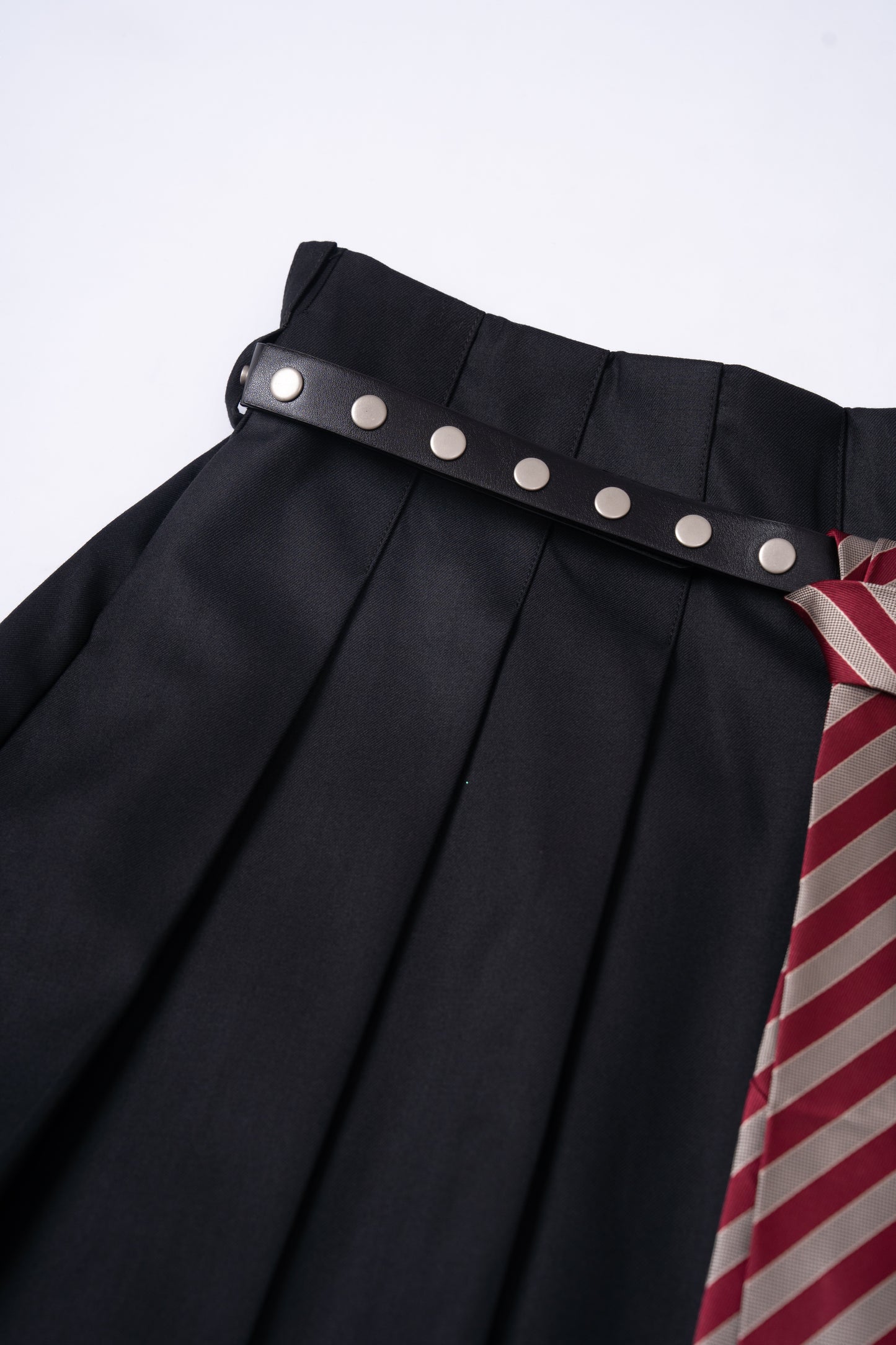 Dark Grey Pleated Skirt with Ties Belt .