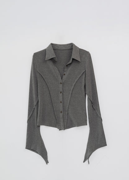 Solid Colour Flared Sleeve Top .