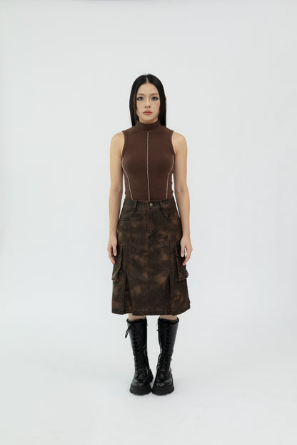 Washed Faux Leather Midi Skirt .