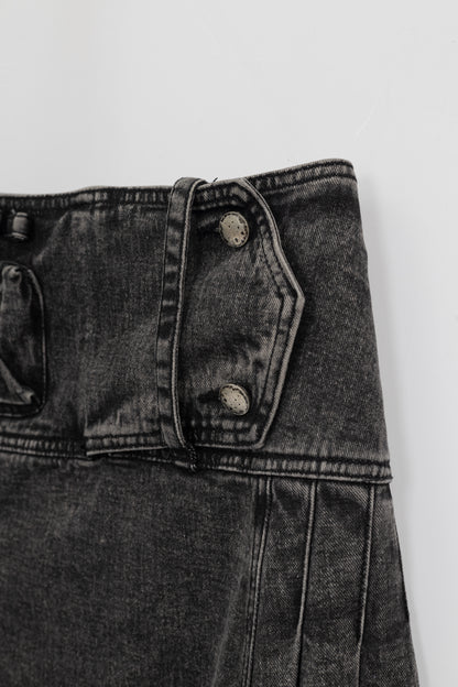 Washed Denim Flared Skirt .