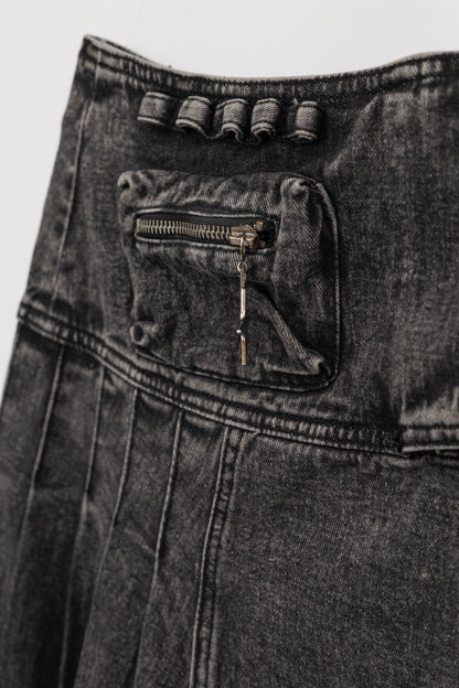 Washed Denim Flared Skirt .