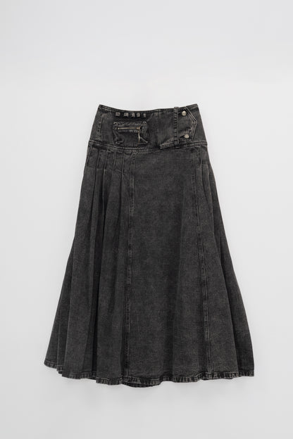 Washed Denim Flared Skirt .
